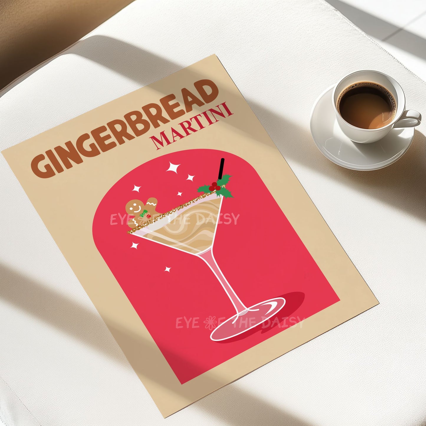 Gingerbread Martini Print Digital Download | Retro Christmas Cocktail Printable Wall Art