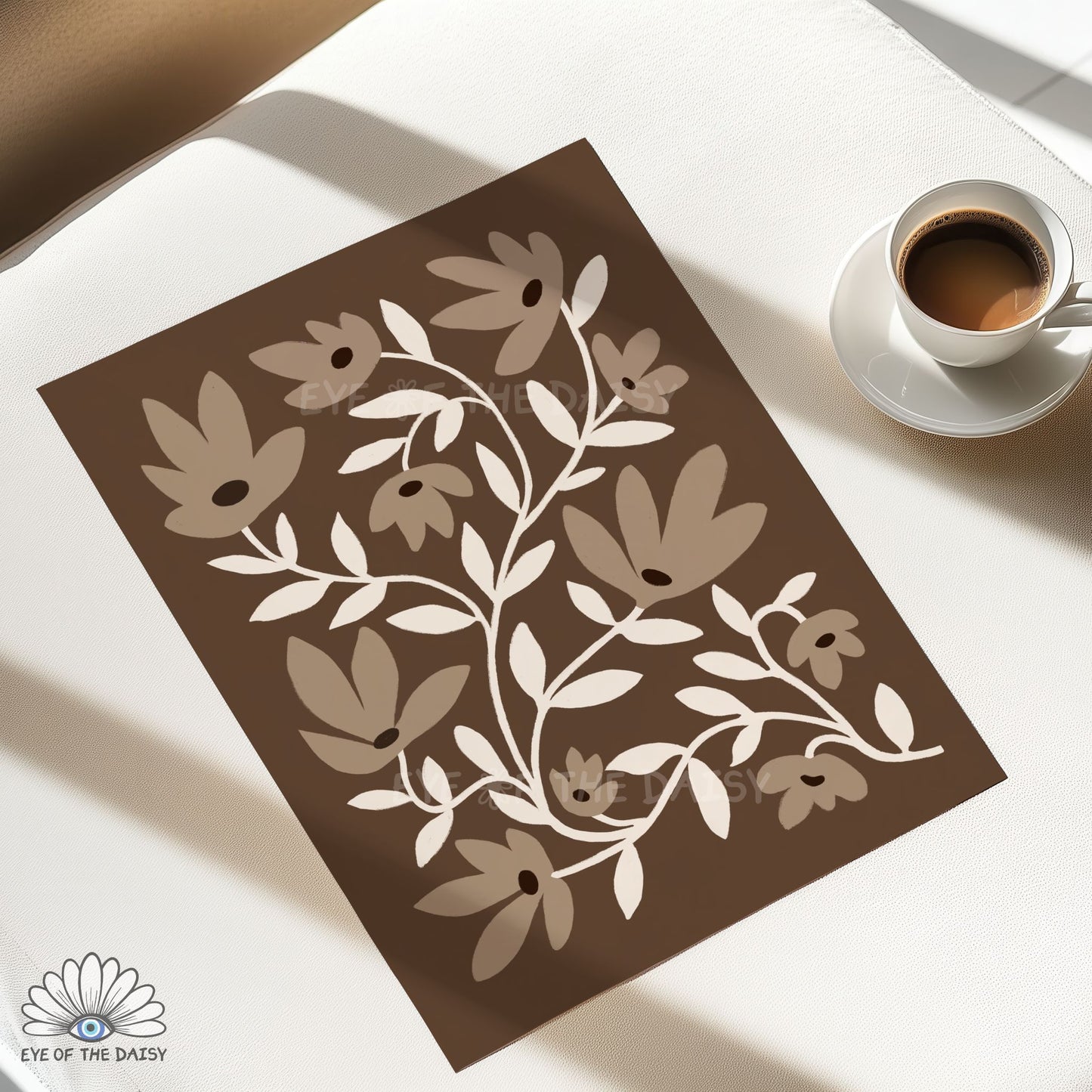 Neutral Abstract Flowers Printable Wall Art | Brown and Beige Botanical Print Digital Download