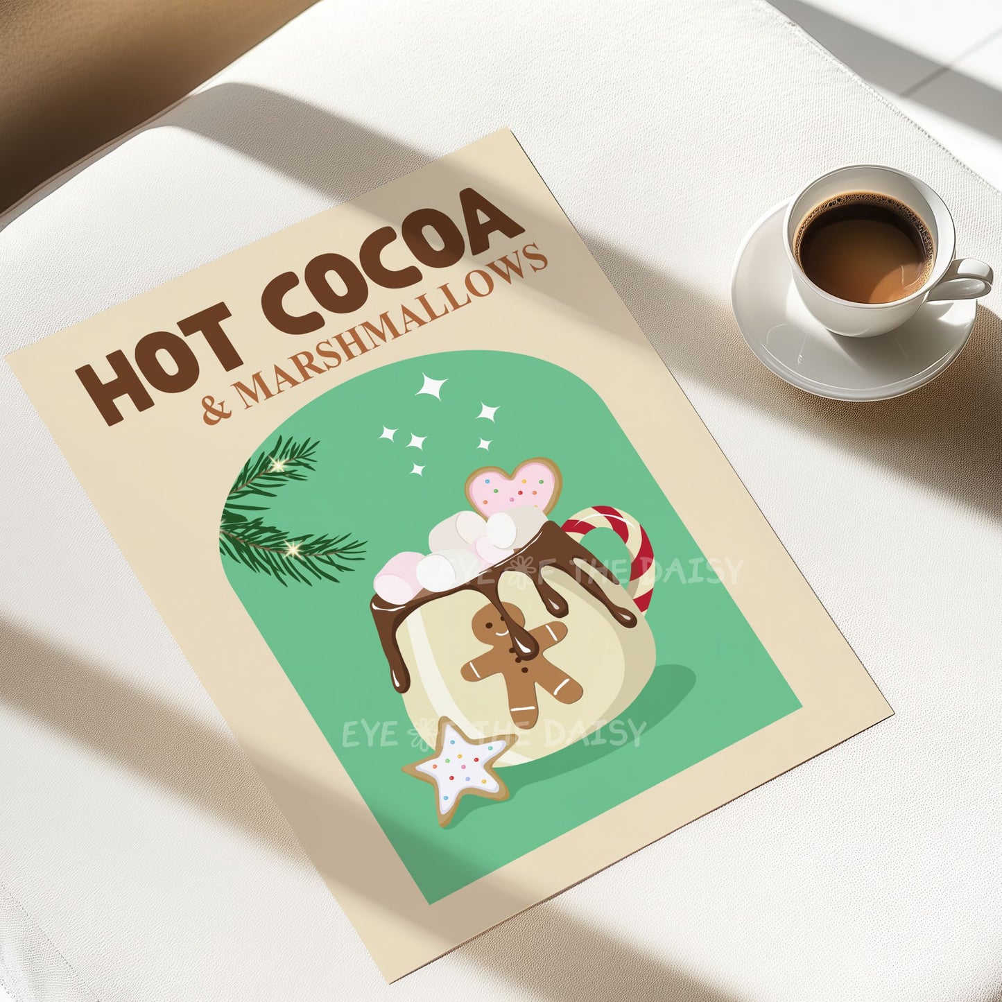 Hot Chocolate Print Digital Download | Retro Holiday Cocoa Station Printable Wall Art