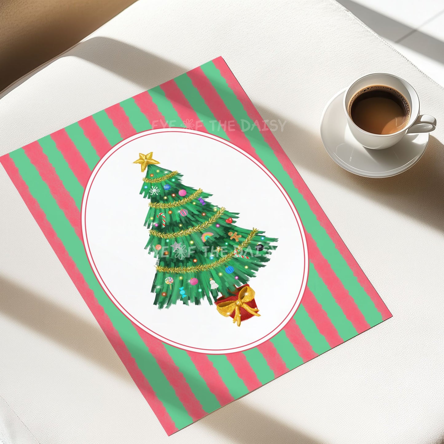 Striped Christmas Tree Print Digital Download | Vintage Holiday Printable Wall Art