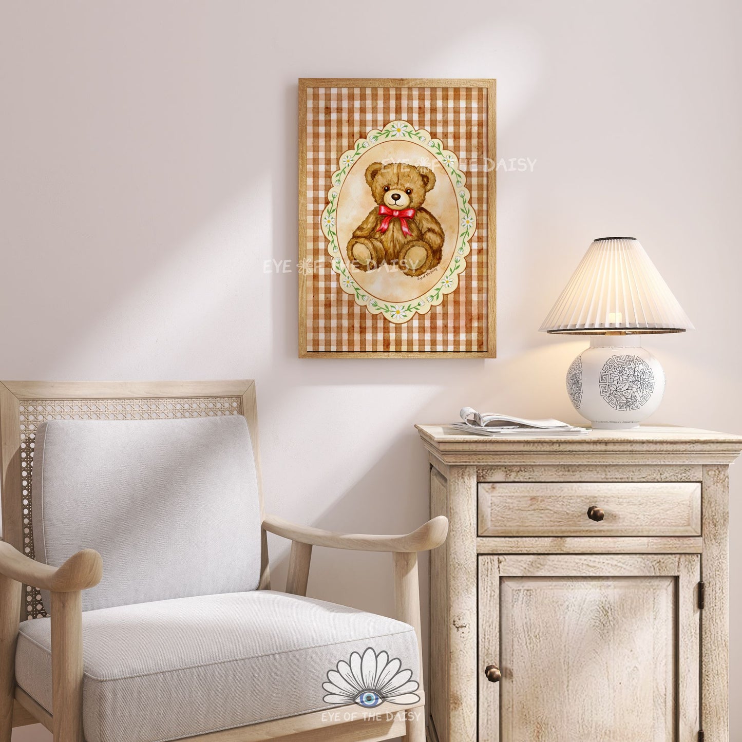 cute beige brown vintage‑style teddy bear print with warm colours for traditional nursery wall decor