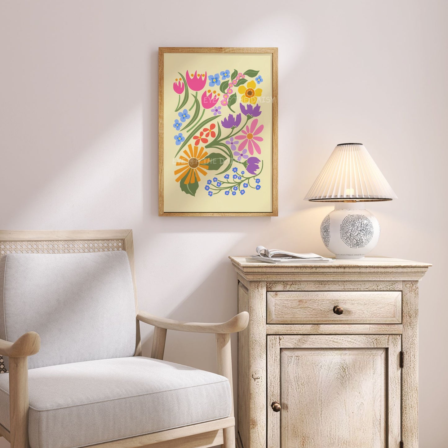 Modern colourful floral abstract print, great for vibrant dopamine decor or cottagecore living room decor