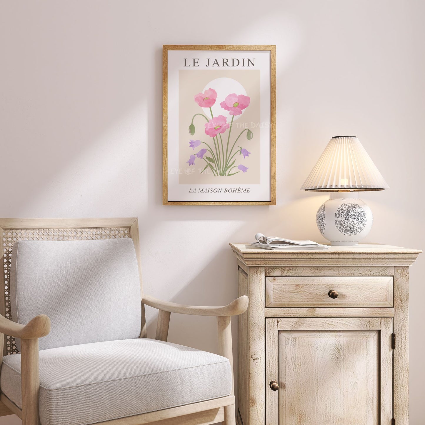 Pastel pink poppies wall print – botanical downloadable art, soft and sweet printable wall decor for nursery or toddler’s room