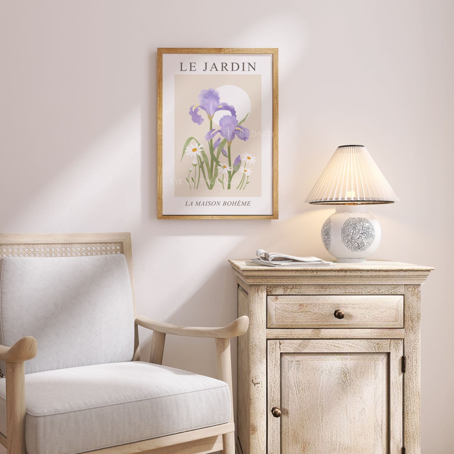 Pastel iris flower print – soft botanical downloadable art, printable wall decor for baby girl’s nursery or vintage toddler’s room