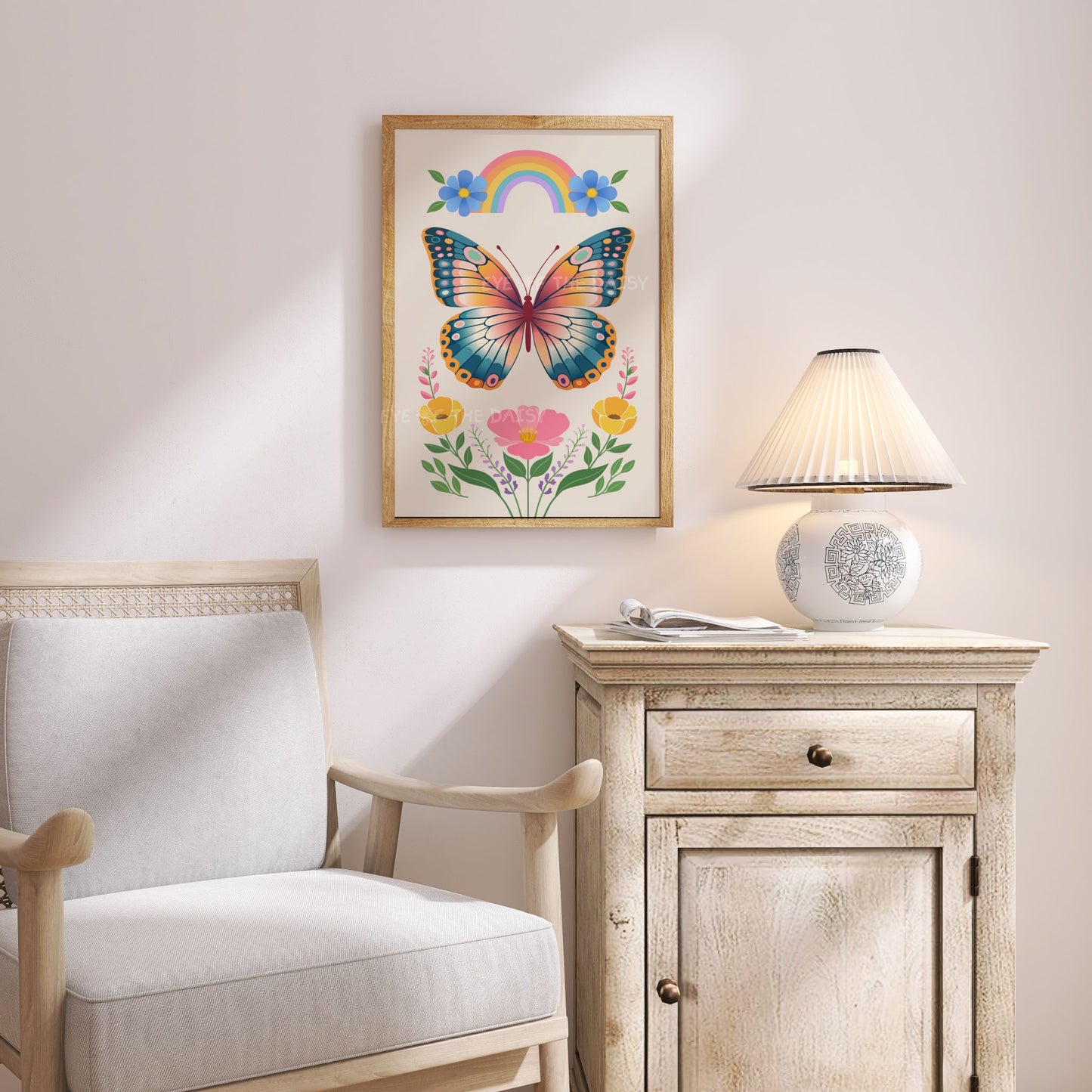 Eclectic boho floral butterfly print digital download, looks great in a vintage bedroom or cozy corner