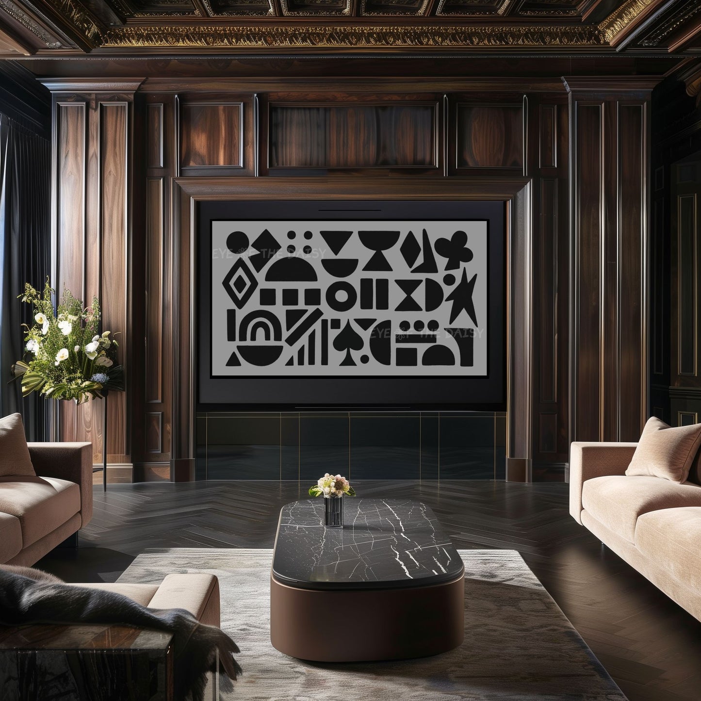 Black Grey Mid Century Modern Shapes 4K TV Art | Contemporary Abstract TV Art 4K