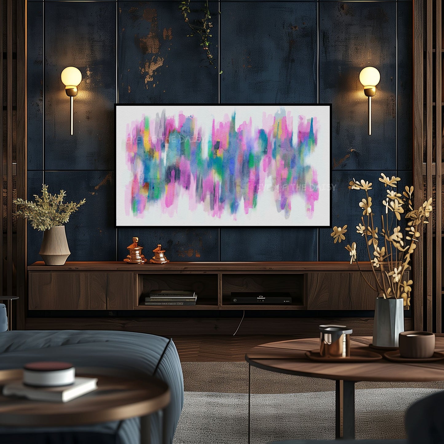 Pink Blue Teal Watercolour Abstract 4K TV Art | Vibrant Contemporary Art for TV Screen 4K