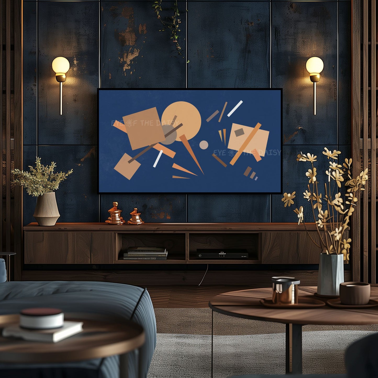 Navy Beige Mid Century Modern 4K TV Art | Bauhaus Style Abstract TV Art 4K