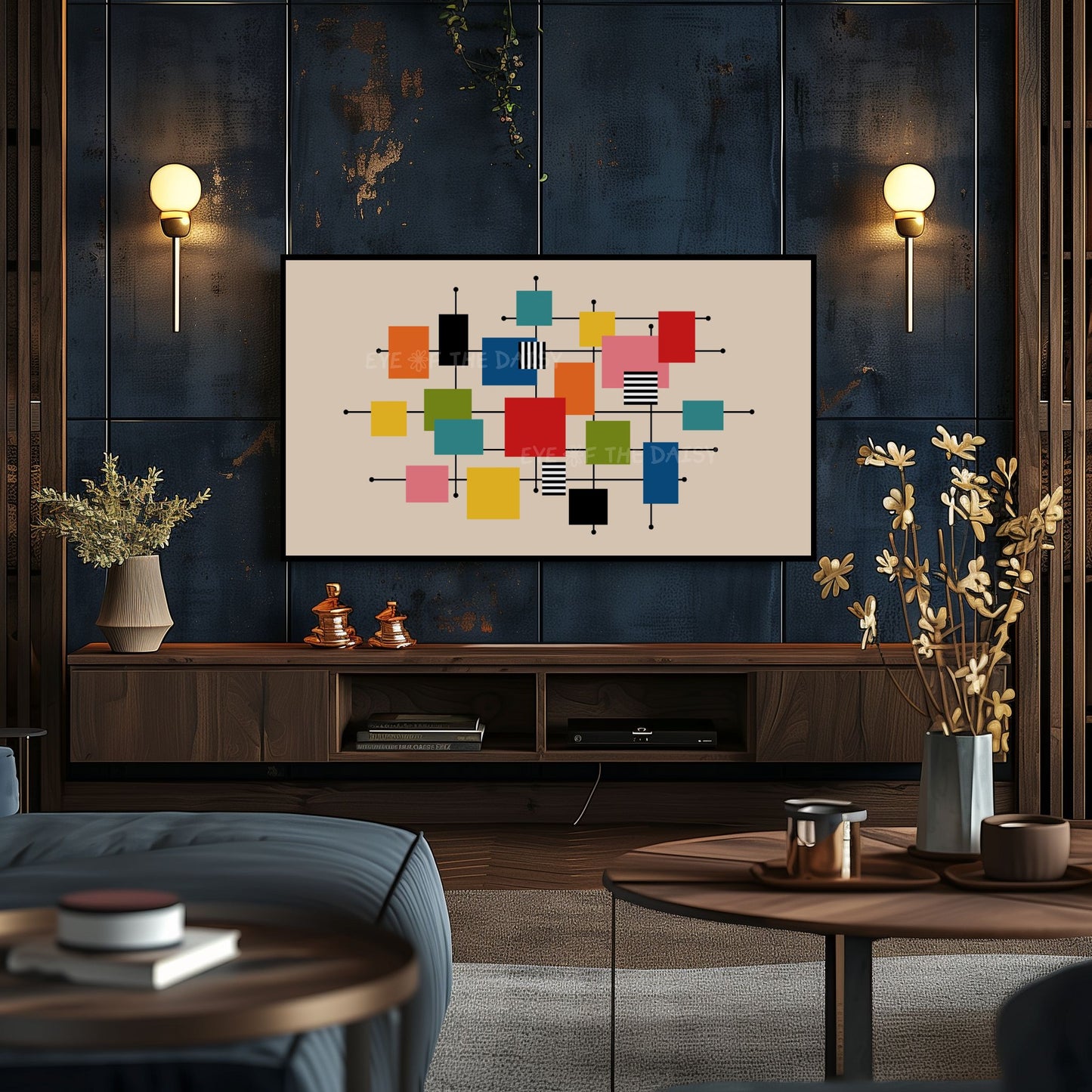 Mid Century Modern Geometric 4K TV Art | Colourful Squares Abstract TV Art 4K