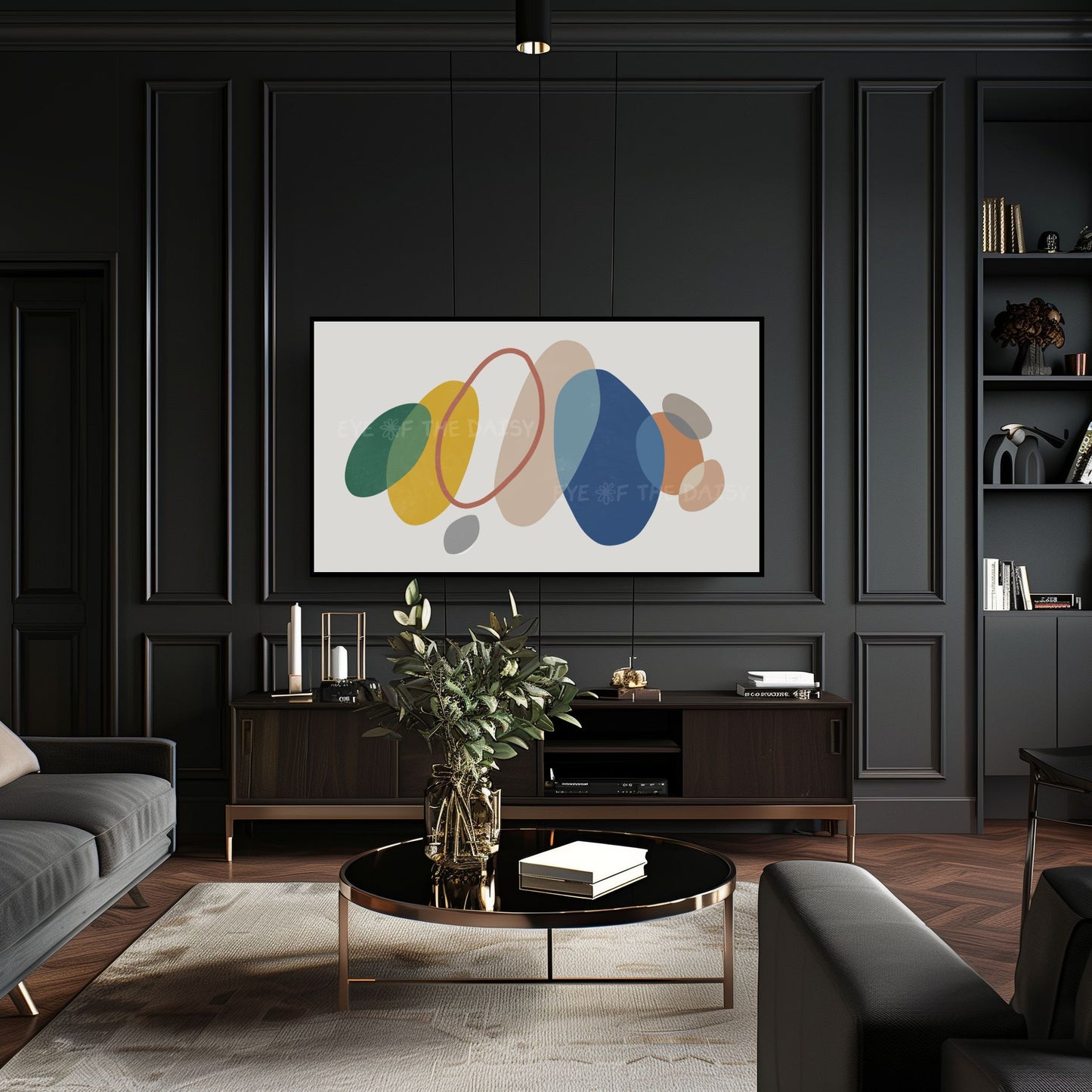 Blue Mustard Yellow Green Abstract 4K TV Art | Minimal Organic Shapes Art for TV Screen