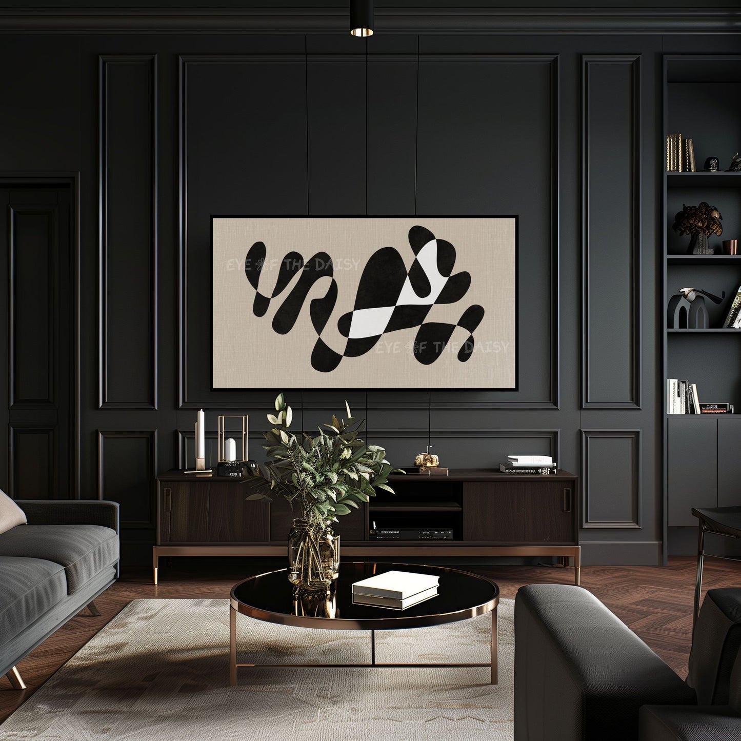 Black Beige Contemporary Abstract 4K TV Art | Modern Organic Shape Art for TV Screen