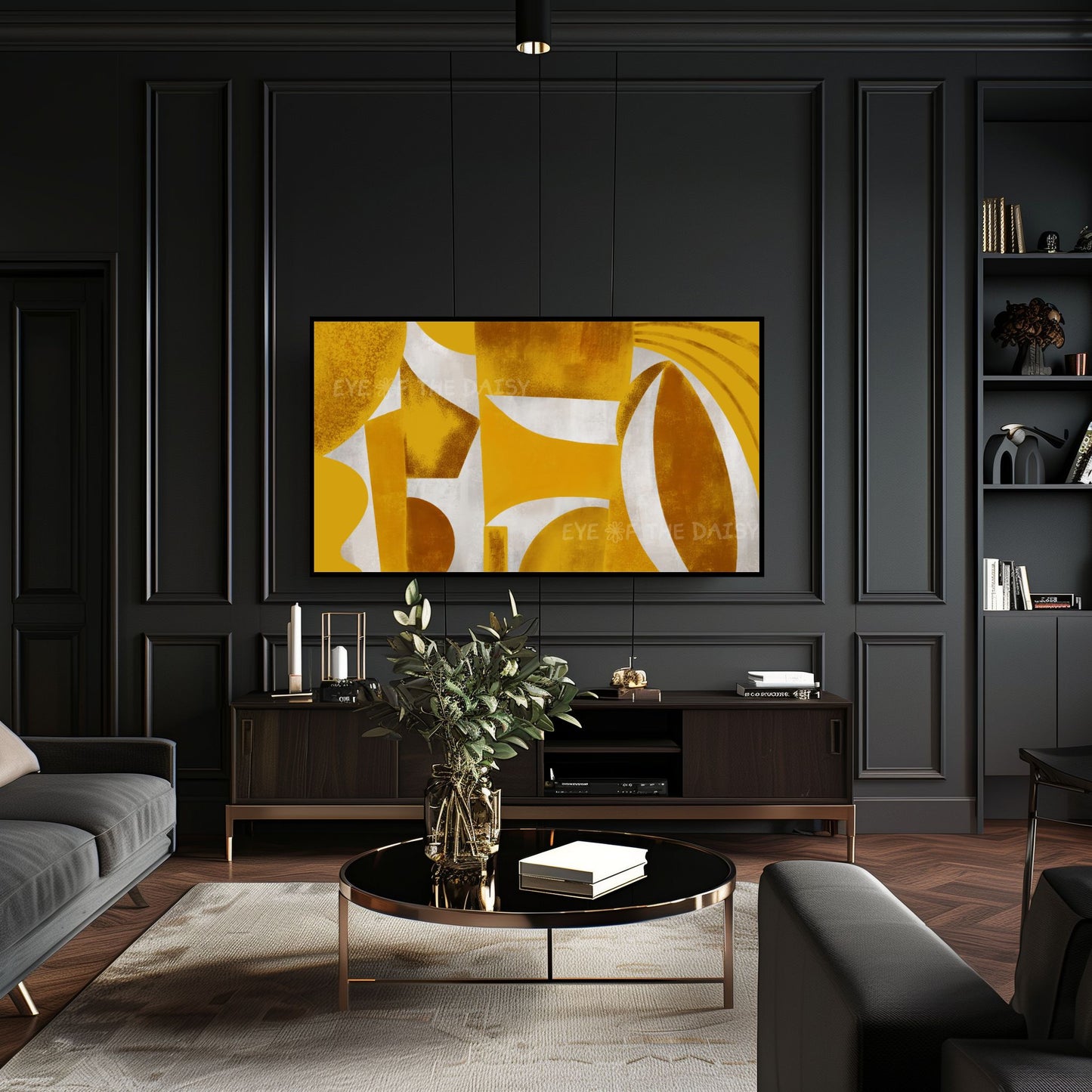 Gold Mustard Yellow Abstract 4K TV Art | Contemporary Geometric Art for TV Screen 4K