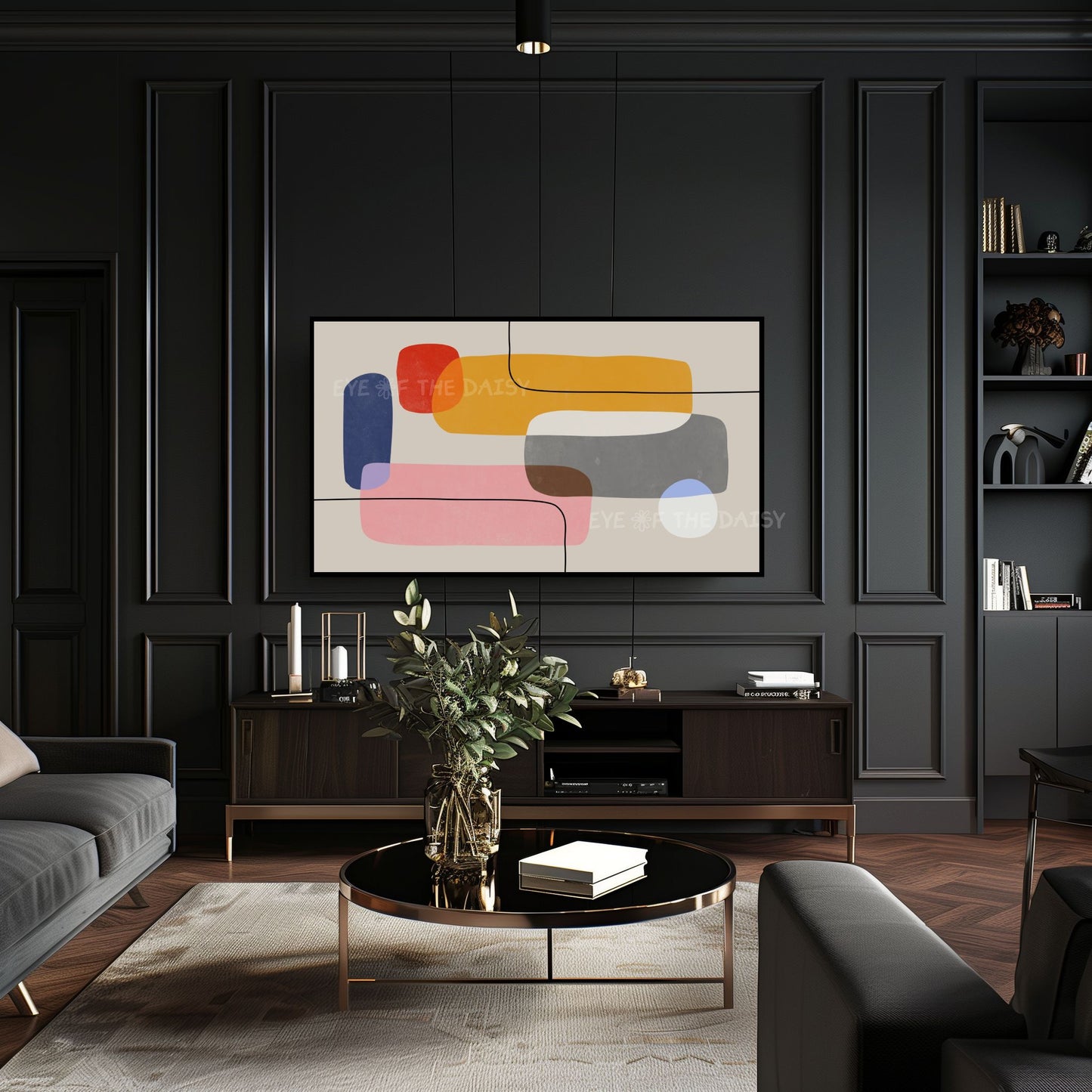 Mustard Blue Red Blush Pink Mid Century Modern 4K TV Art | Geometric Abstract TV Art 4K