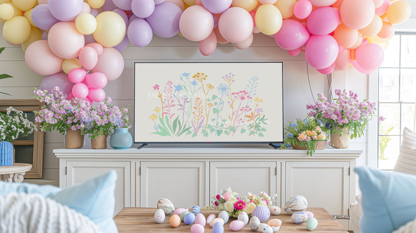 Pastel Floral Sketch 4K TV Art | Colourful Flowers Botanical 4K Art for TV Screen