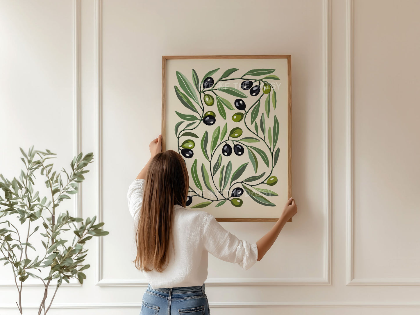 Neutral olive tree wall art – contemporary abstract botanical digital download, ideal for Scandinavian or minimal summer decor