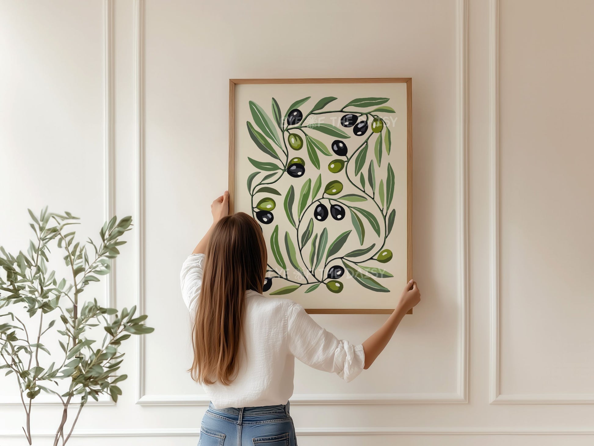 Neutral olive tree wall art – contemporary abstract botanical digital download, ideal for Scandinavian or minimal summer decor