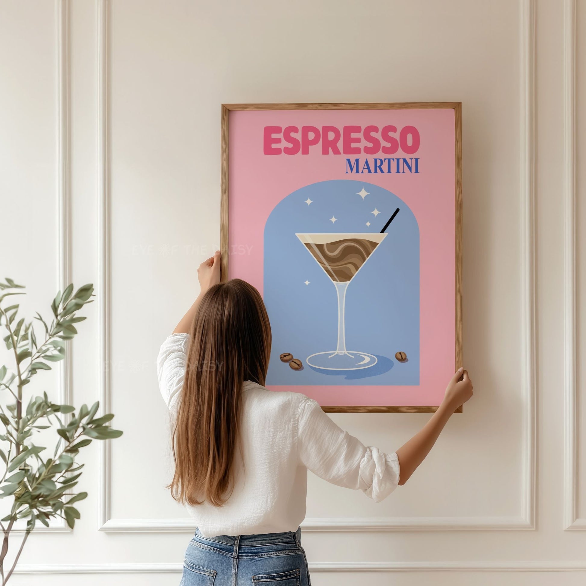 Cute retro Espresso Martini printable poster, digital download cocktail art for modern bar cart or contemporary kitchen wall decor