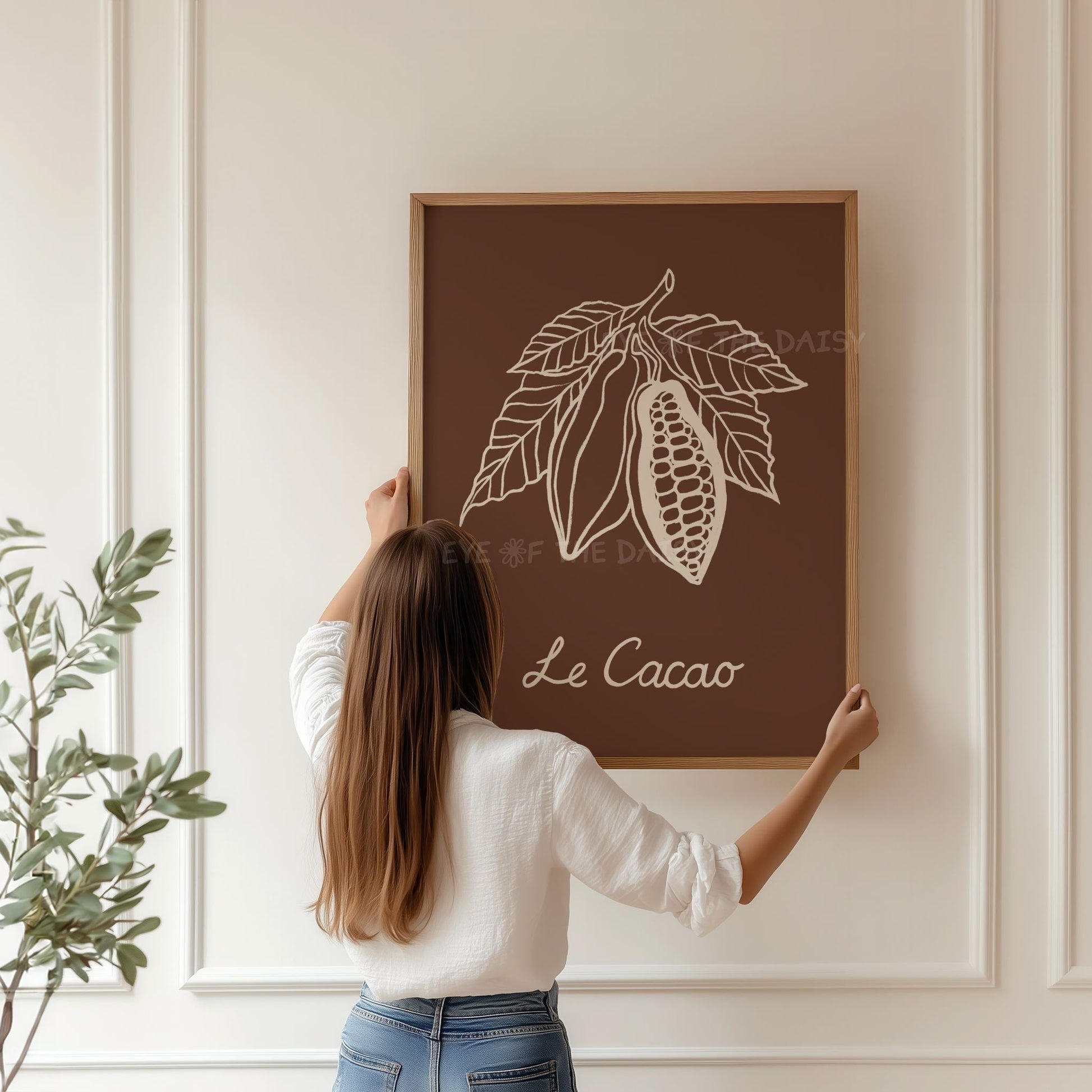 Cocoa bean plant sketch art print, neutral tones for a cozy office or pantry wall