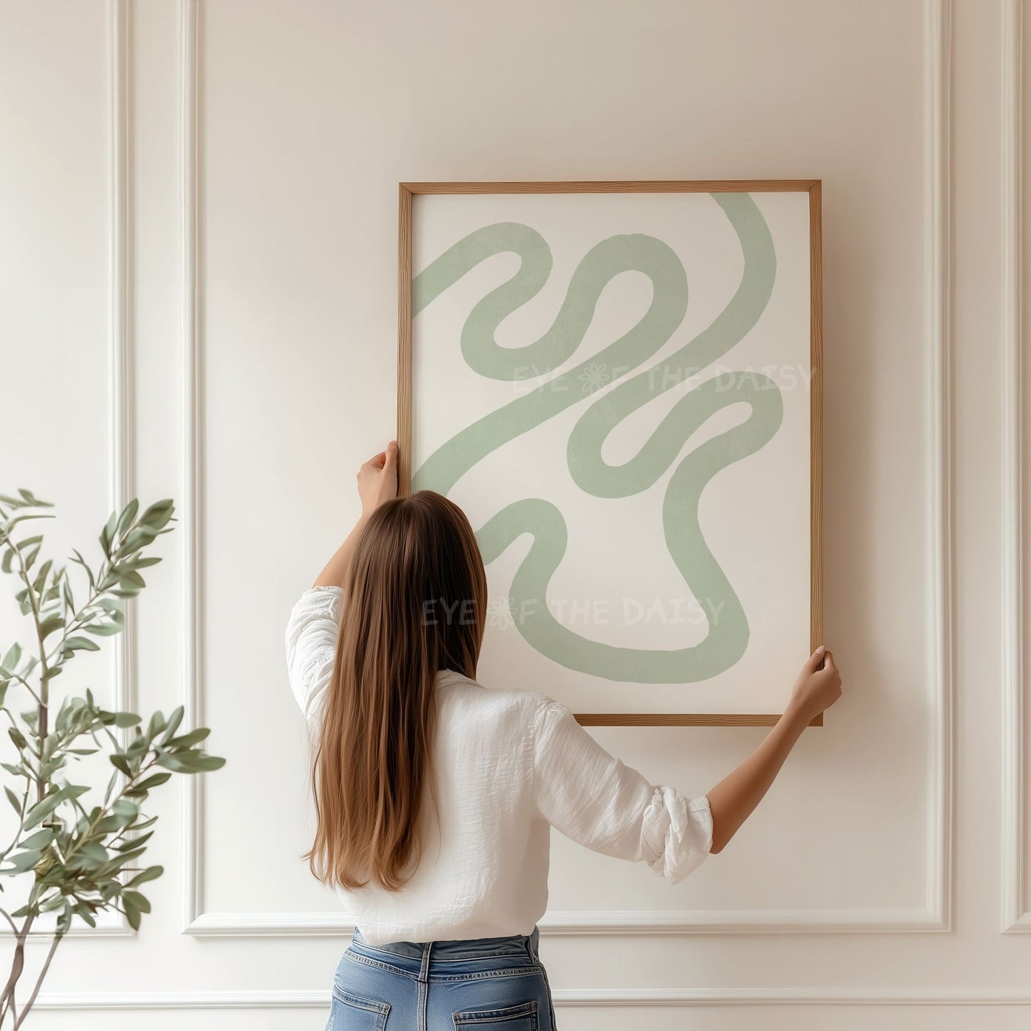 Modern calming sage green abstract downloadable wall art set of 2 prints of a minimal contemporary abstract line drawing