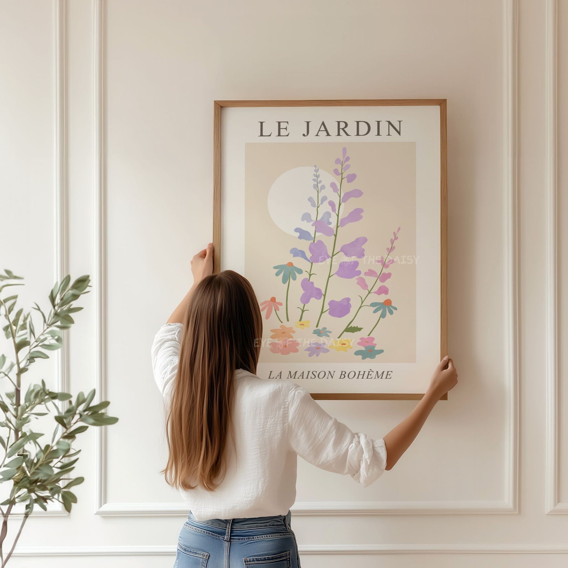Le Jardin floral exhibition print – pastel botanical wall art download, ideal printable decor for modern boho or vintage-style apartment