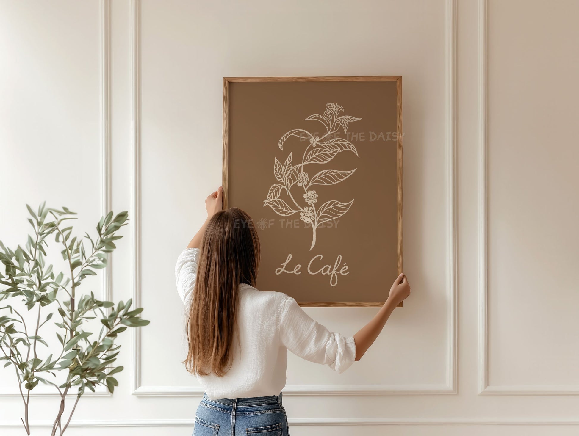 Minimalist botanical coffee plant art print for boho modern kitchen styling
