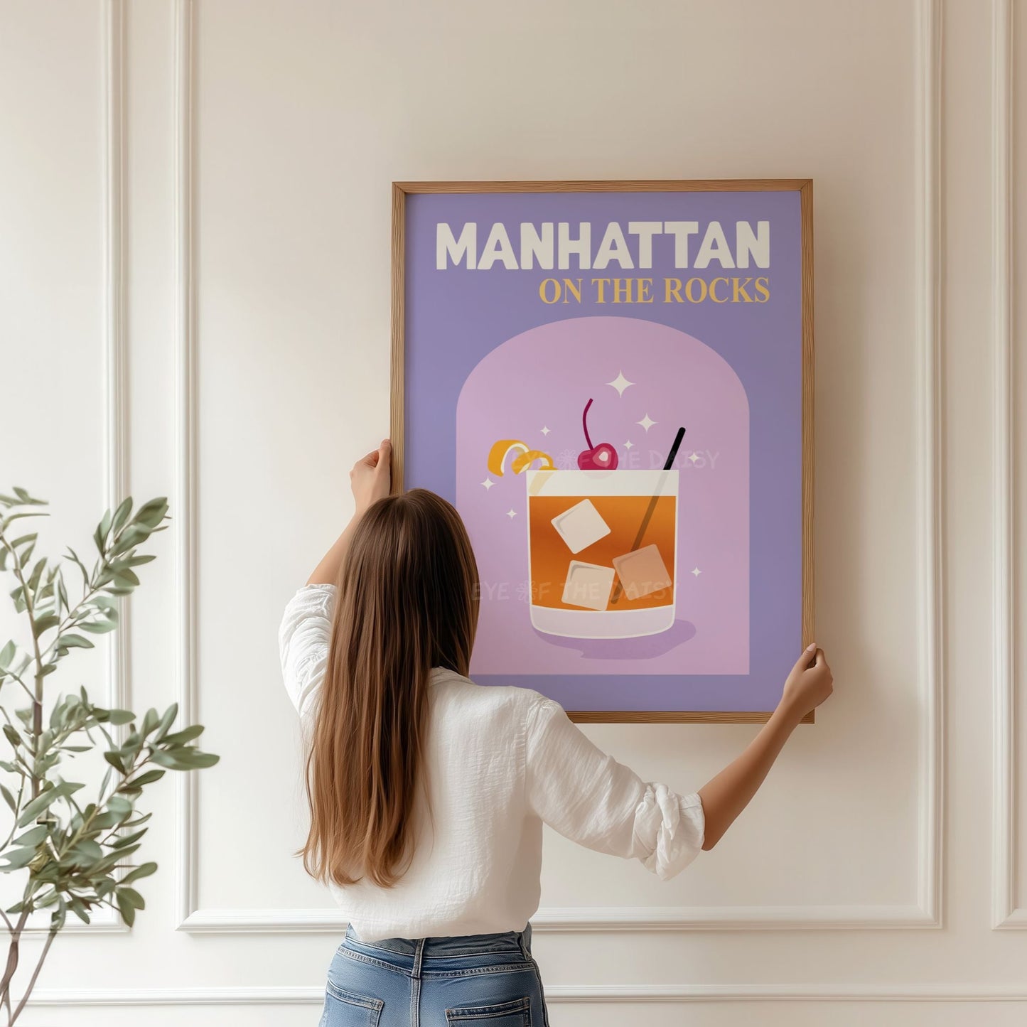 Retro Manhattan cocktail printable poster – colorful downloadable art perfect for trendy summer rental wall decor 