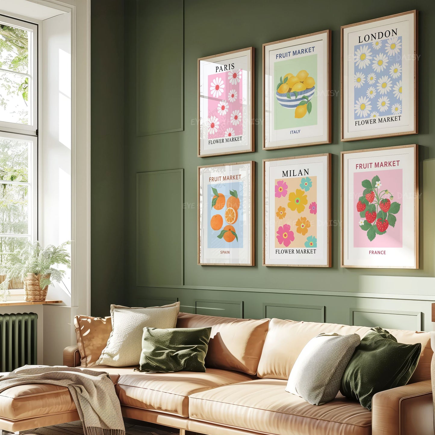 Maximalist botanical printable wall art set — vibrant fruit and flower market gallery prints, perfect instant download for vacation rental wall decor