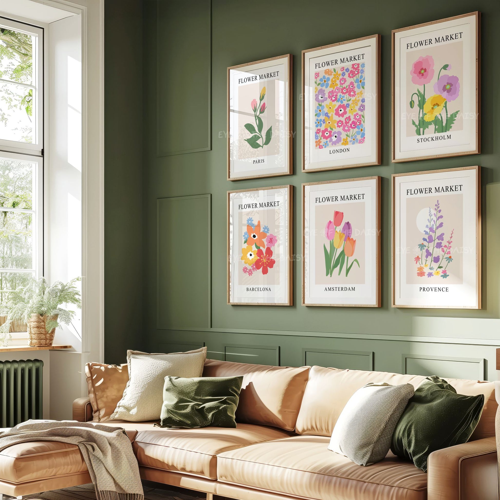 Set of 6 flower market prints gallery wall set, great abstract floral printable wall art for boho living room decor