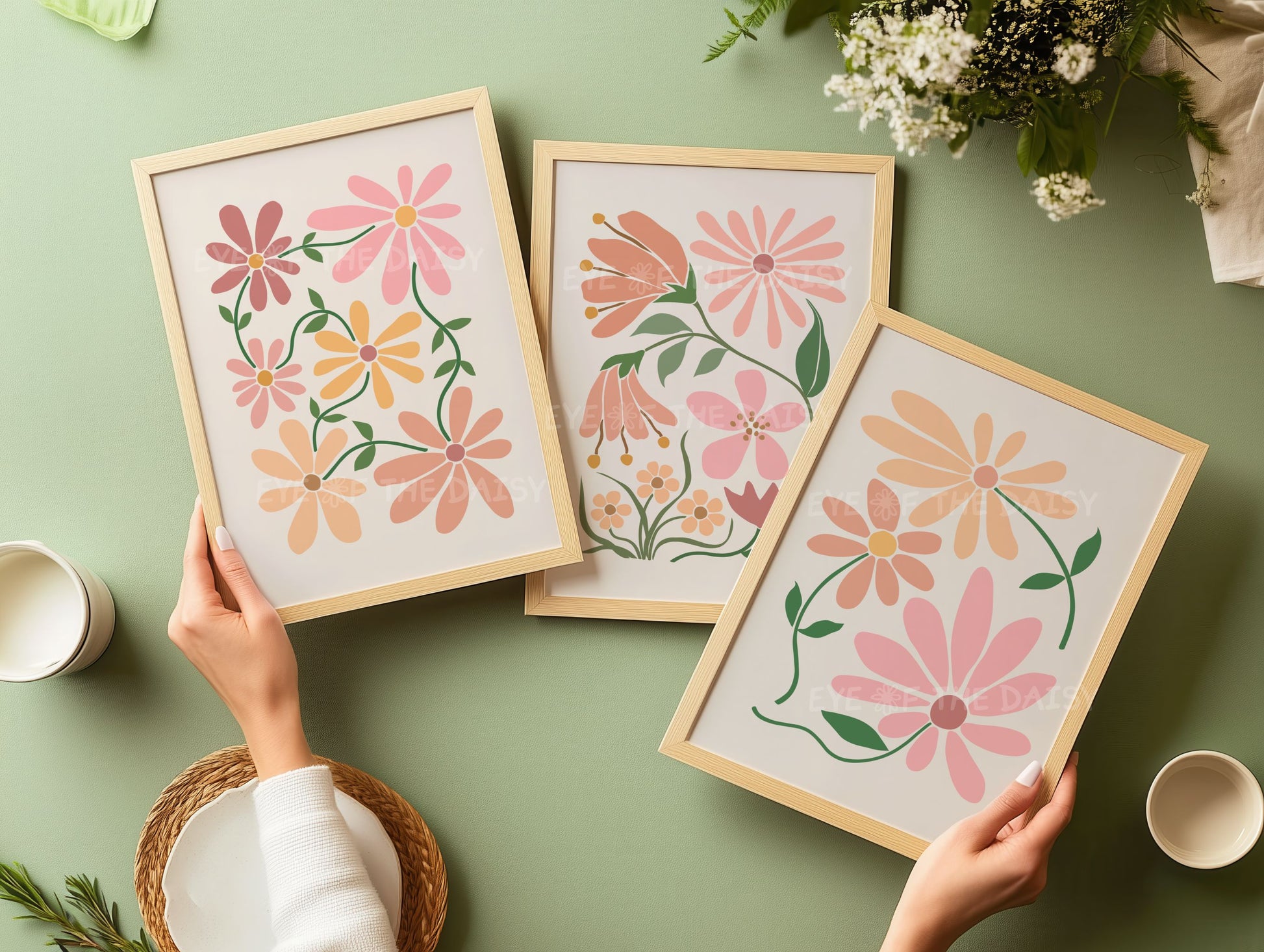 Blush and terracotta floral wall art set of 3 – boho botanical digital download, earthy neutral tones perfect for college dorm decor