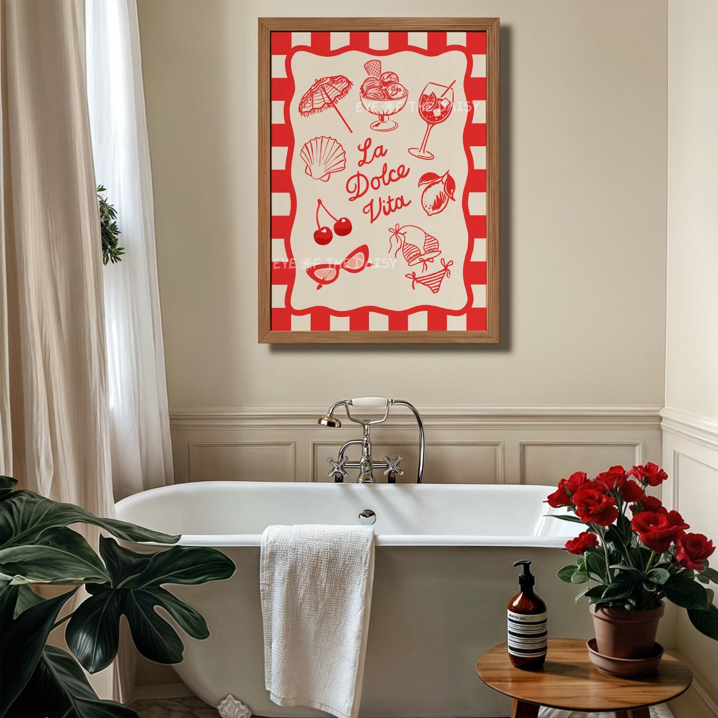 Hand drawn La Dolce Vita digital art print – trendy red Italian summer icons in a sketch style, wall print for DIY decor
