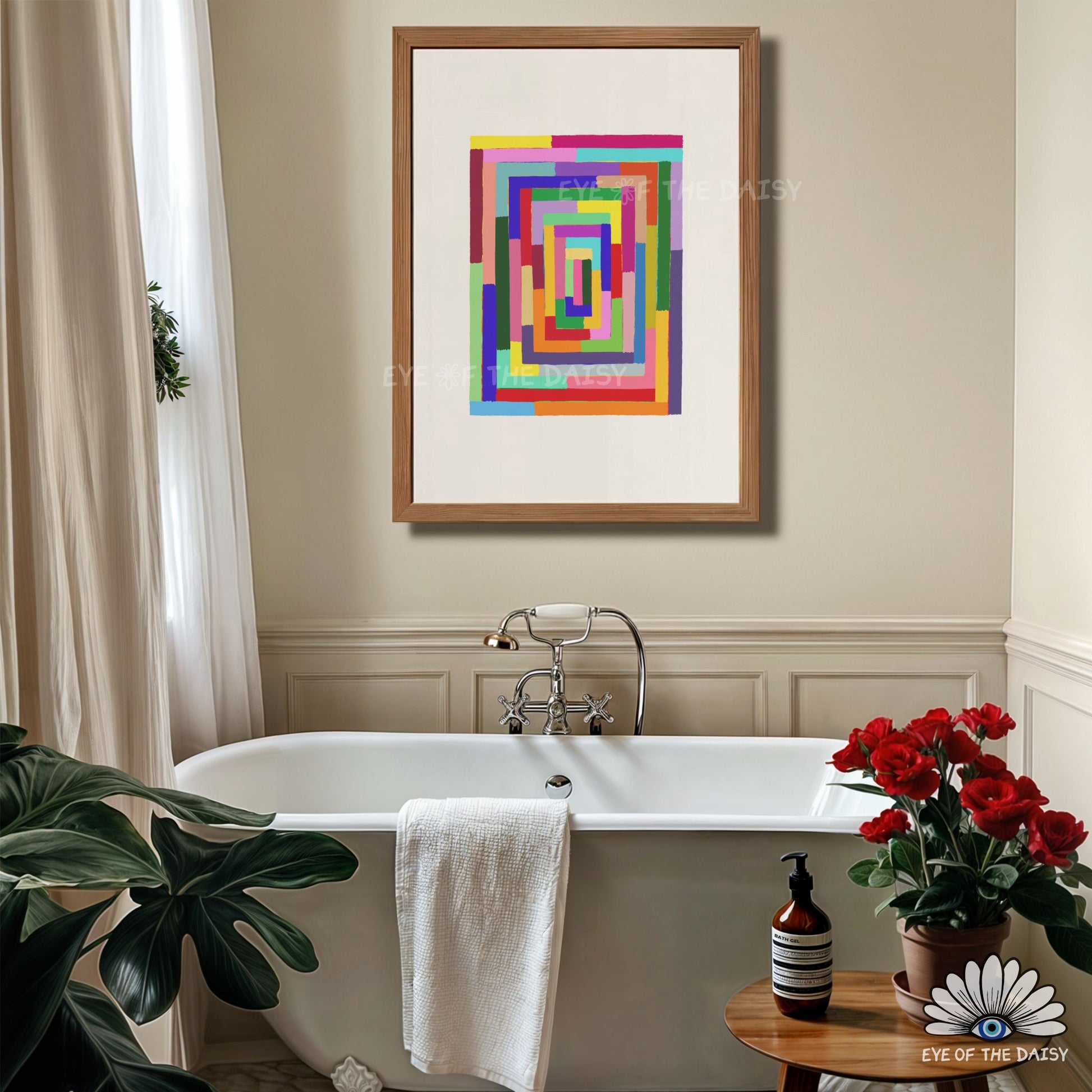Bauhaus geometric digital print in vibrant hues, mid century modern inspired downloadable art