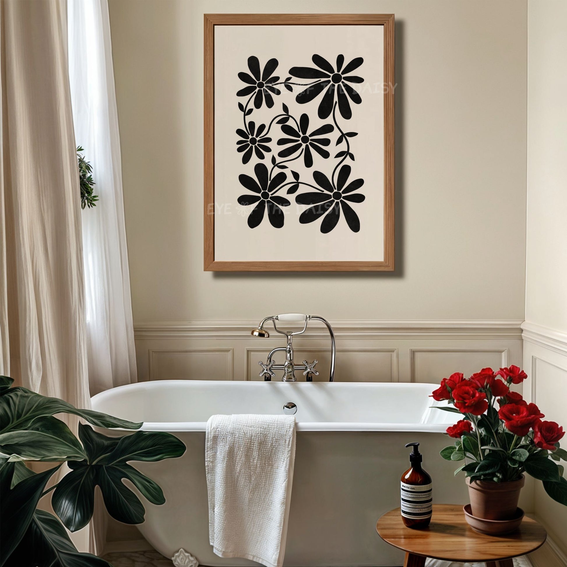 Minimalist boho triptych print set – neutral wall art with floral cut-out shapes, printable decor for contemporary apartment