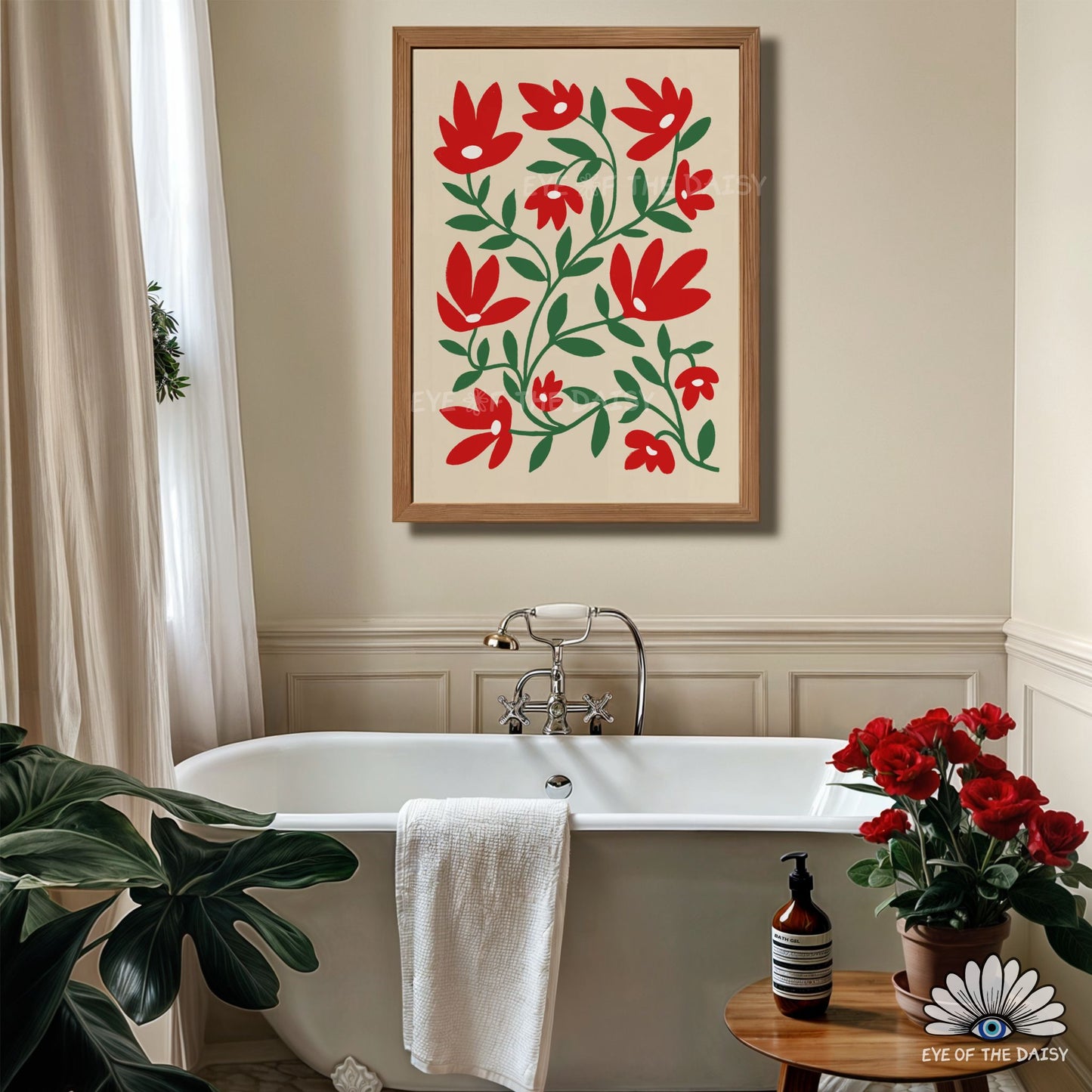 Red Abstract Flowers Printable Wall Art | Vibrant Botanical Print Digital Download | Scandi Floral Print