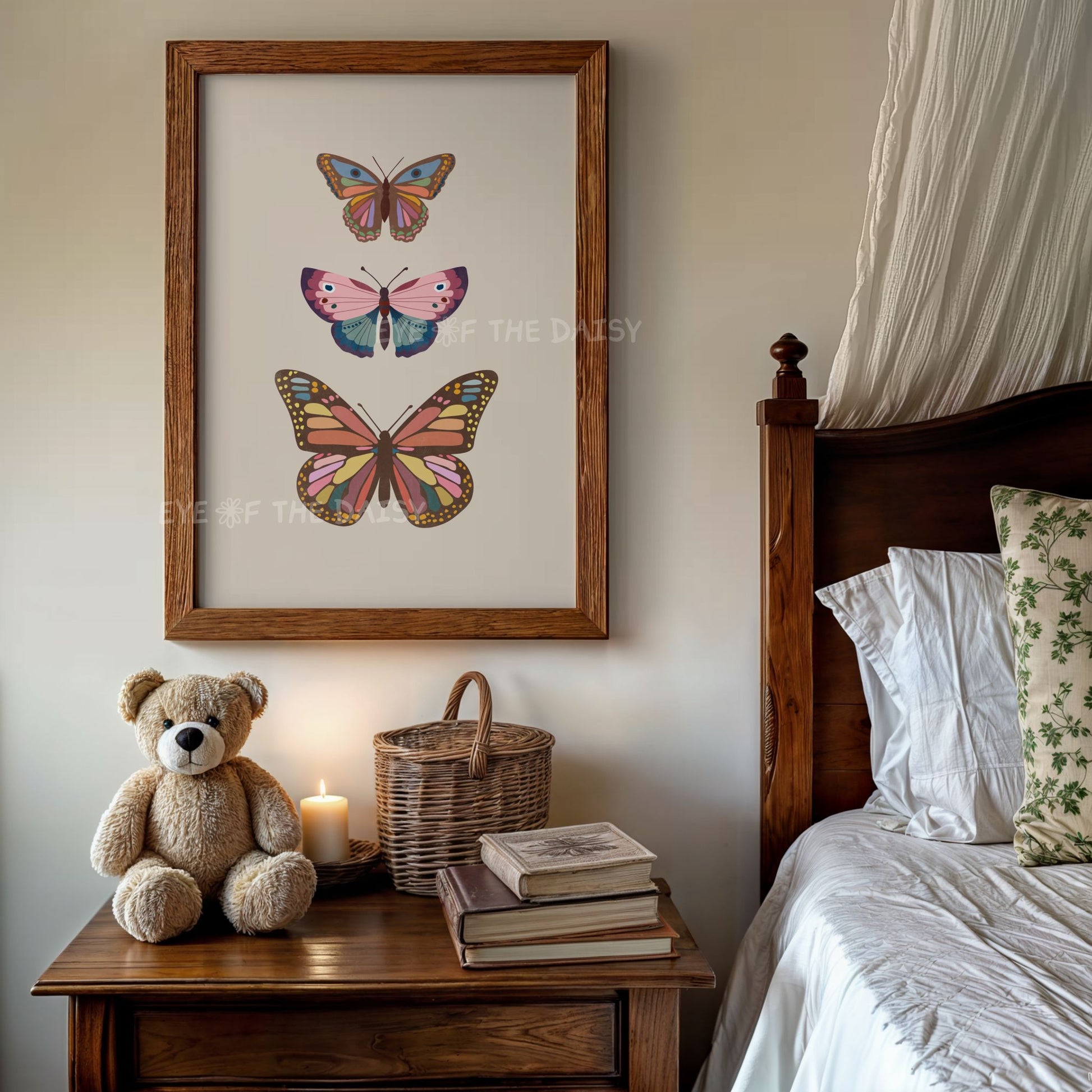 Cottagecore butterfly poster – earthy vintage tones on beige, digital download art for bedroom or boho cottage wall decor
