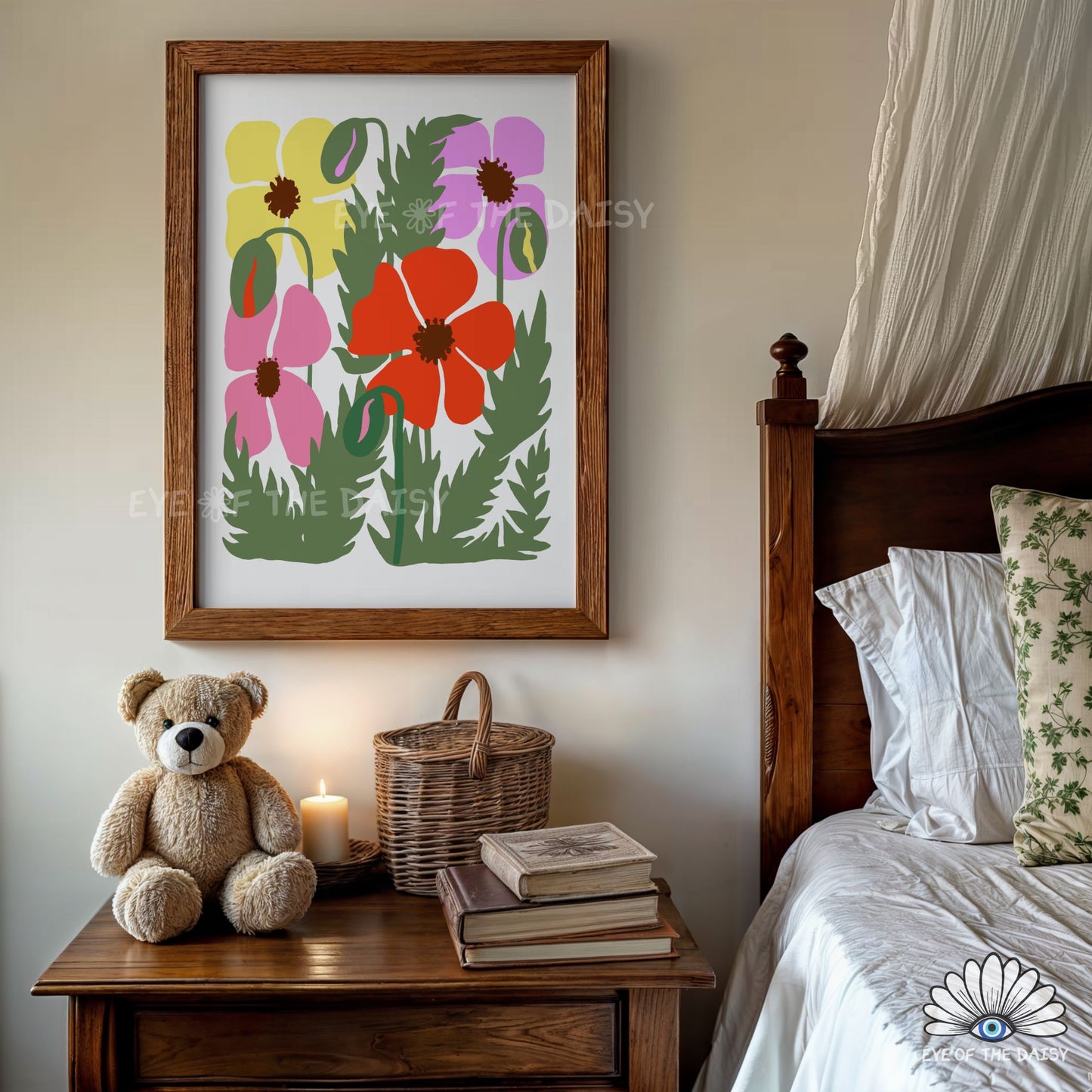 Poppy flower downloadable art, colourful abstract poppies print instant download