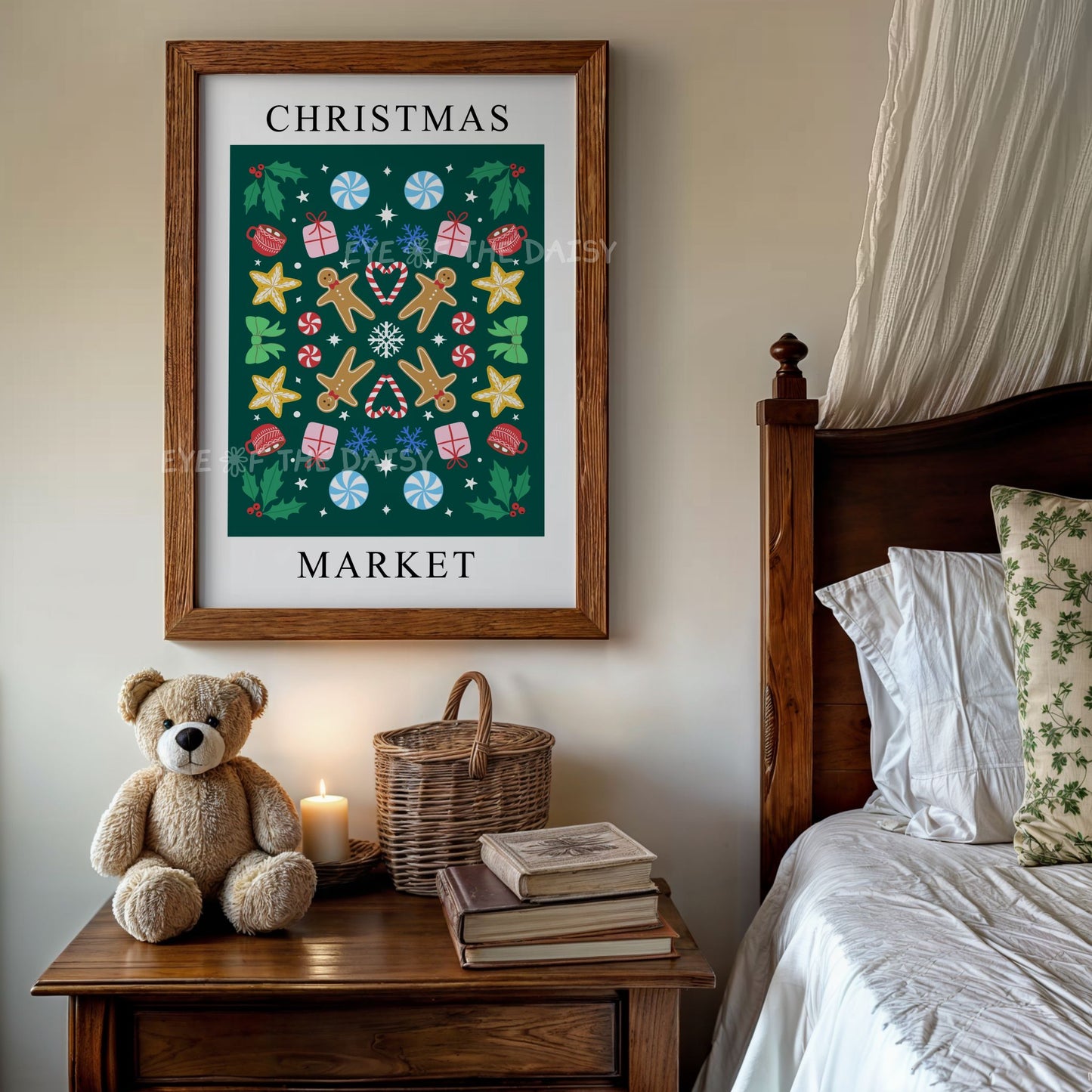 Christmas Market Digital Art Print | Nordic Folk Art Holiday Decor | Printable Wall Art