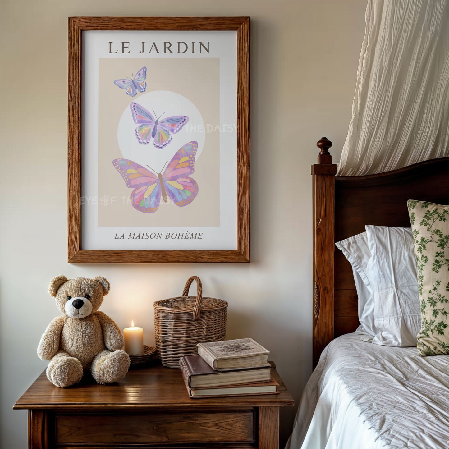 Le Jardin floral exhibition print – pastel butterflies wall art download, ideal printable decor for modern boho or vintage bedroom