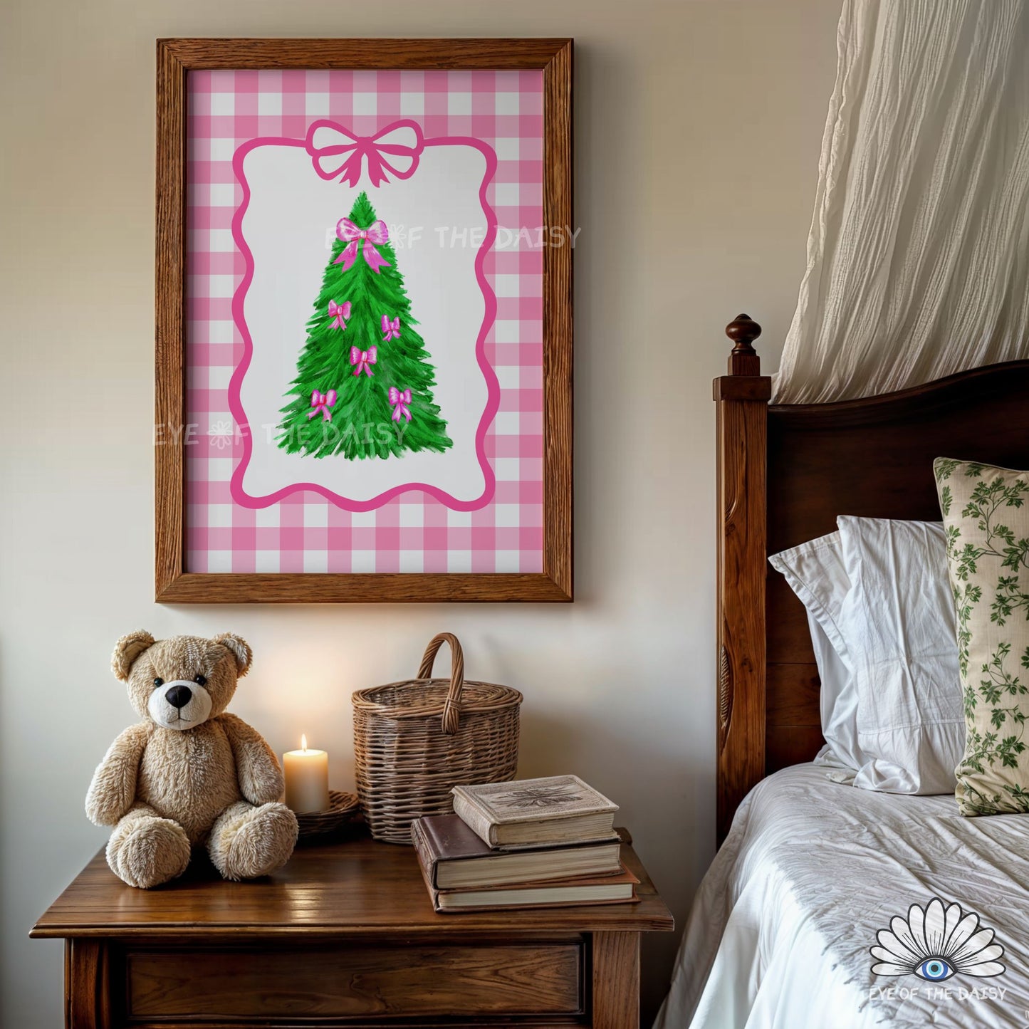 Pink Bows Christmas Tree Digital Print | Vintage Coquette Holiday Printable Wall Art