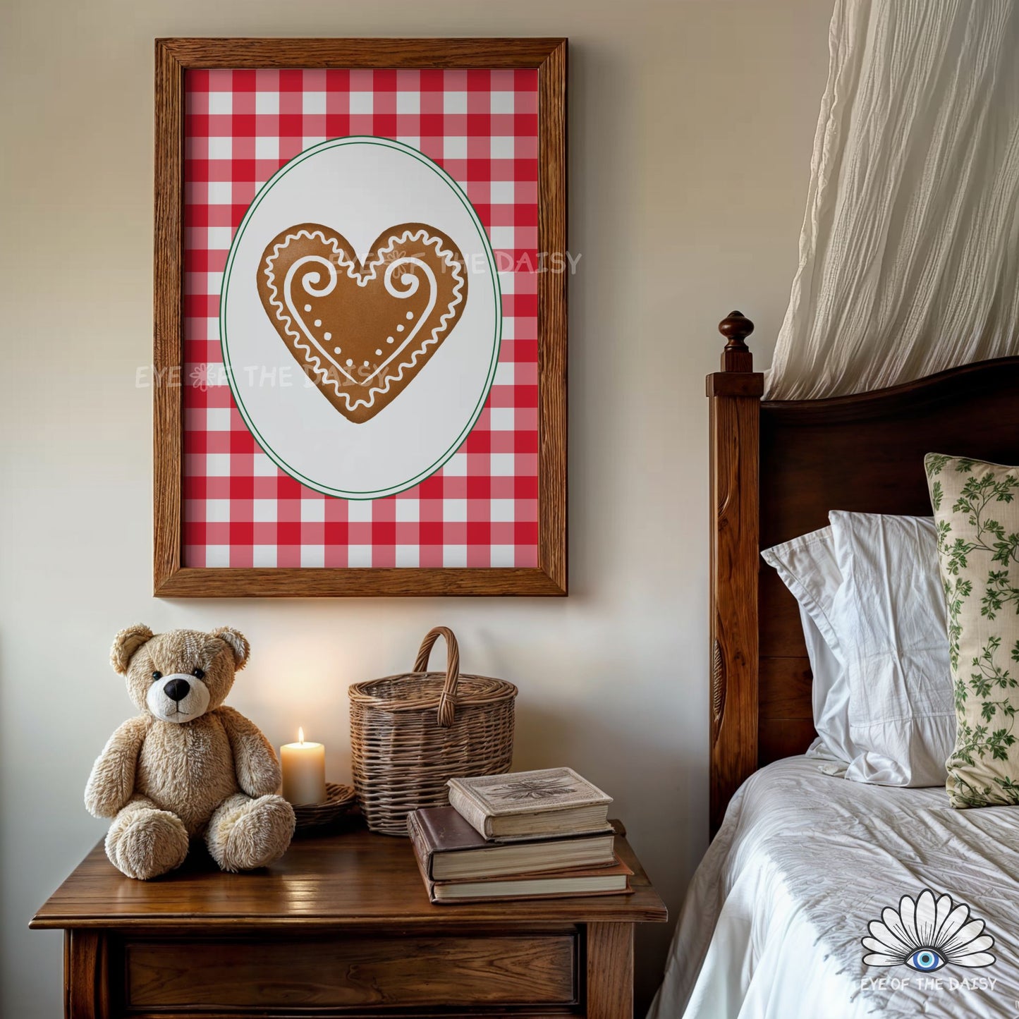 Gingerbread Heart Cookie Print Digital Download | Vintage Holiday Printable Wall Art