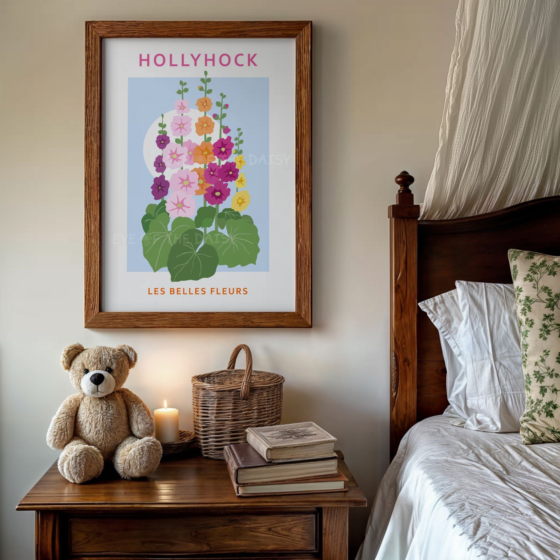 Abstract floral digital print of hand drawn colourful flowers in exhibition poster style – colorful botanical wall decor