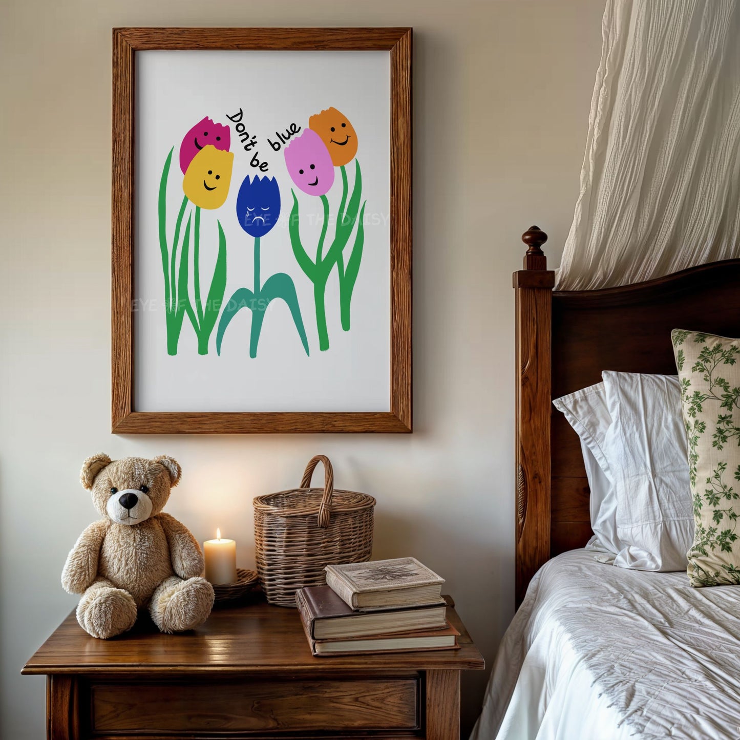 Inspirational tulip art print – colorful floral poster download, digital wall decor for vintage kids’ room or nursery