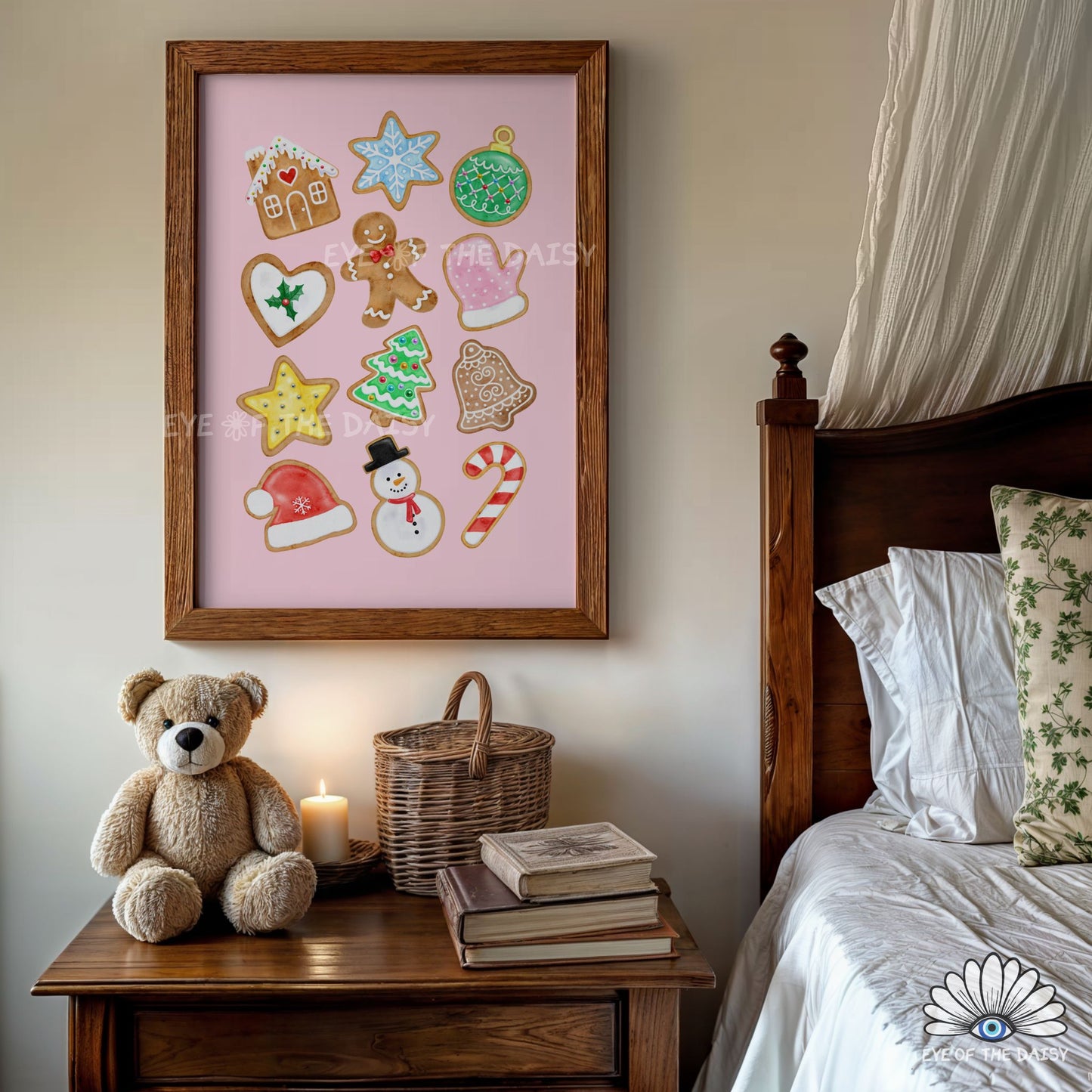 Gingerbread Cookies Print Digital Download | Pink Christmas Kitchen Printable Wall Art