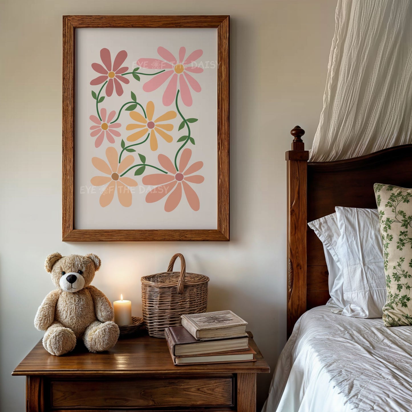 Minimalist flower wall print – beige cut-out floral art in soft neutral tones, printable boho poster for bedroom gallery wall set