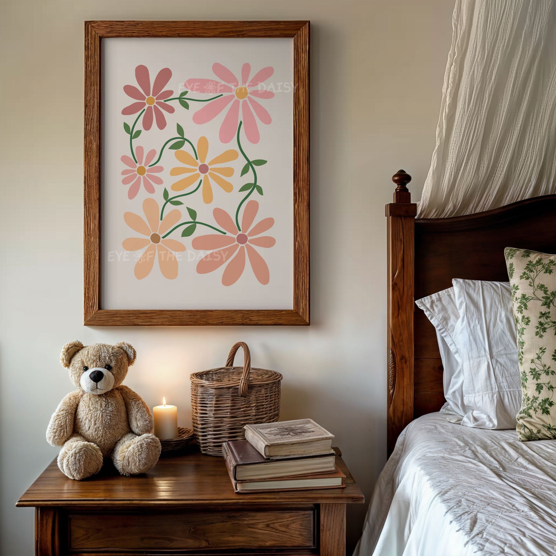 Minimalist flower wall print – beige cut-out floral art in soft neutral tones, printable boho poster for bedroom gallery wall set