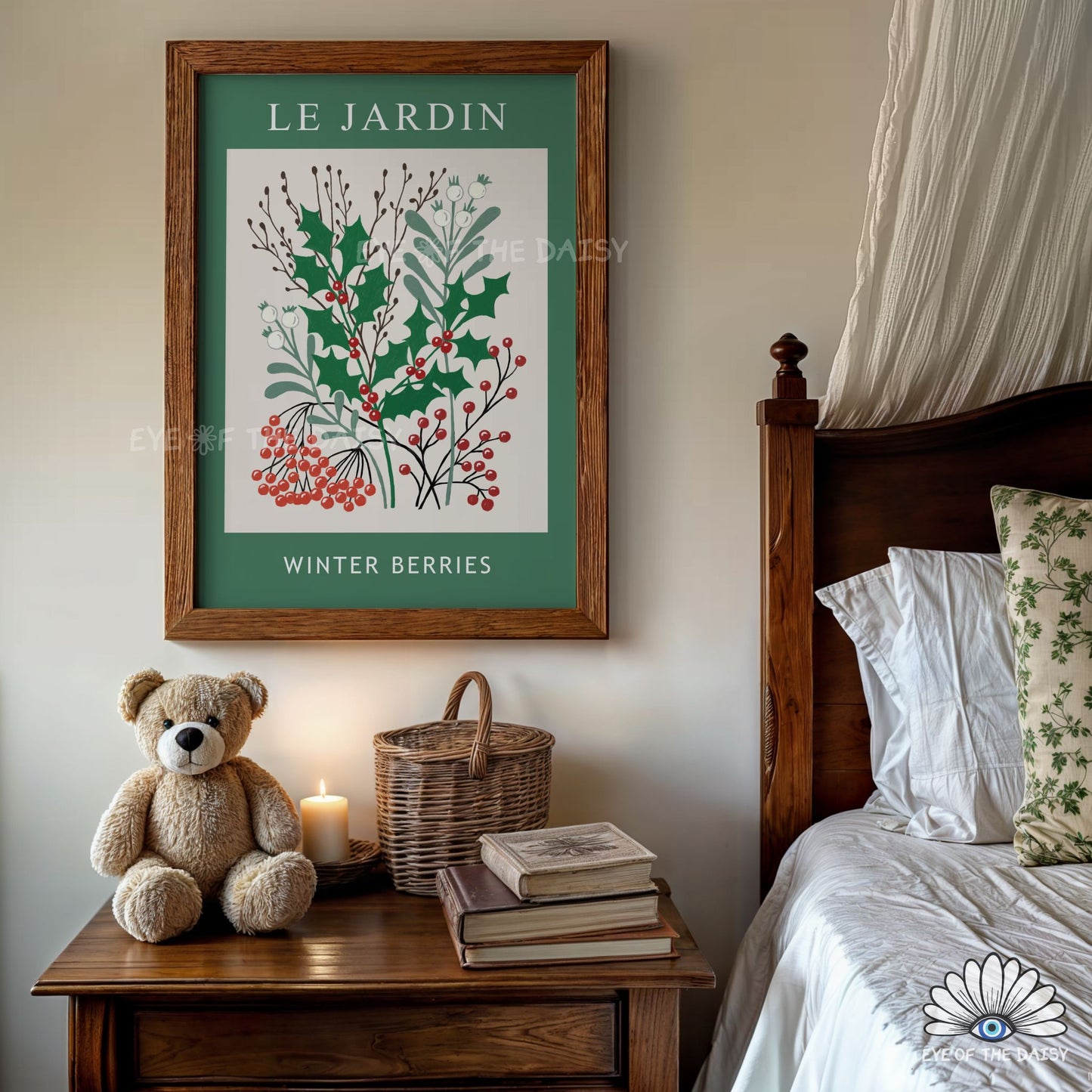 Vintage Winter Botanical Print Digital Download | Holly Mistletoe Botanical Printable Wall Art