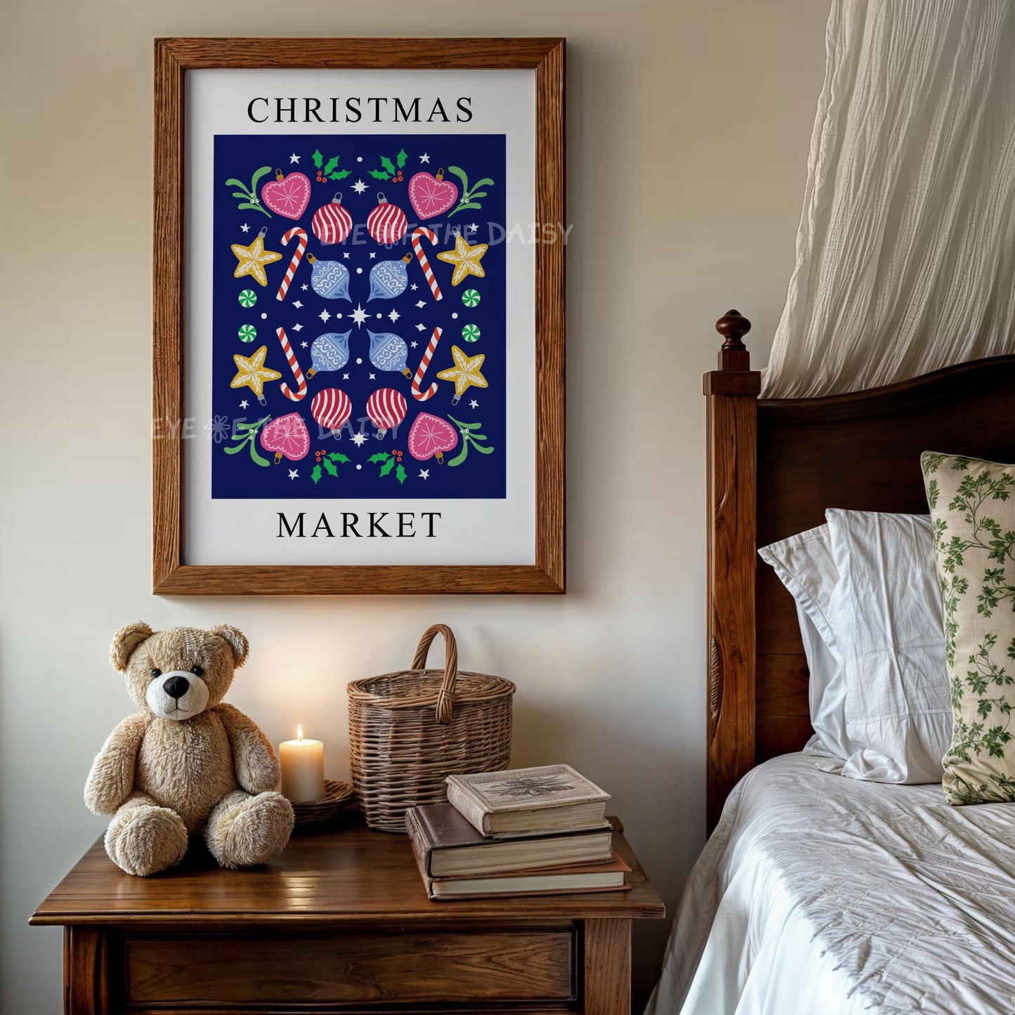 Christmas Market Digital Art Print | Nordic Folk Art Holiday Decor | Printable Wall Art