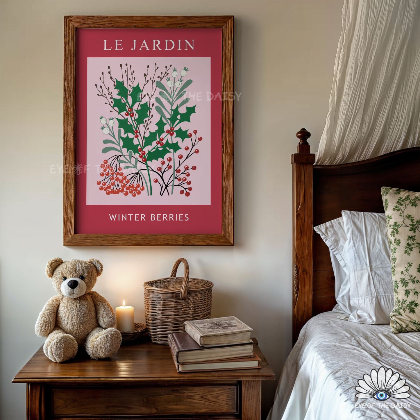 Vintage Winter Berries Print Digital Download | Holly Mistletoe Botanical Printable Wall Art