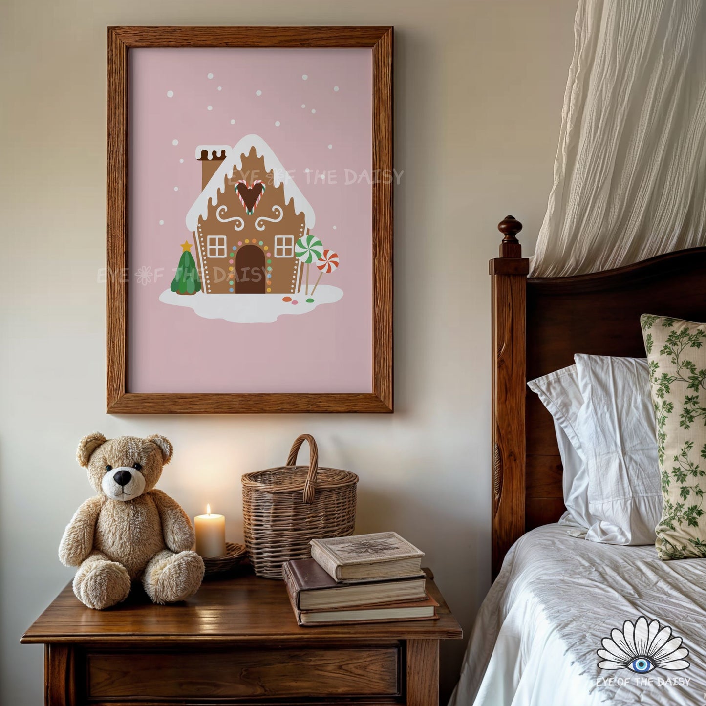 Set of 3 Gingerbread House Prints Digital Download | Pink Christmas Printable Wall Art