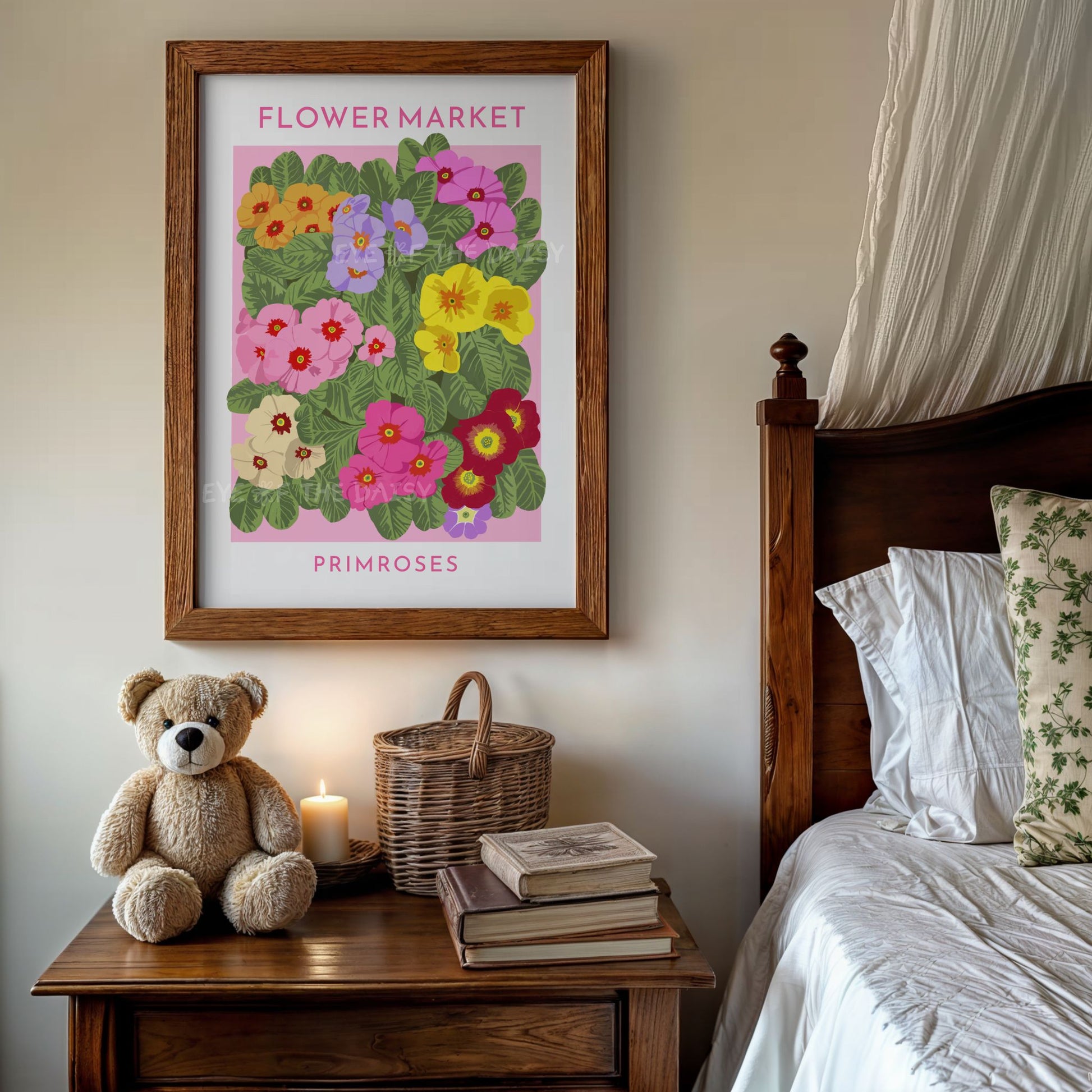 Flower Market digital print of bright primrose Flowers – abstract floral wall decor perfect for dopamine bedroom decor
