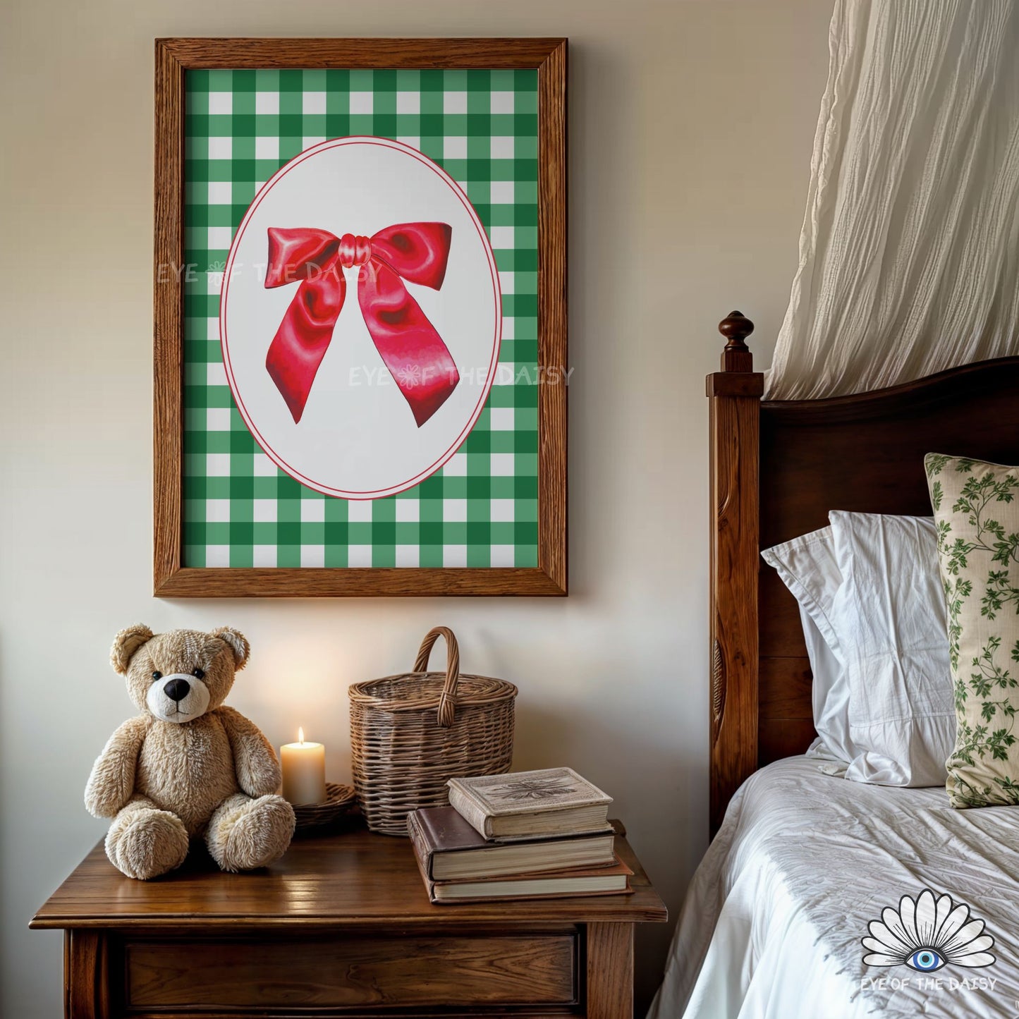 Vintage Christmas Bow Print Digital Download | Traditional Holiday Printable Wall Art